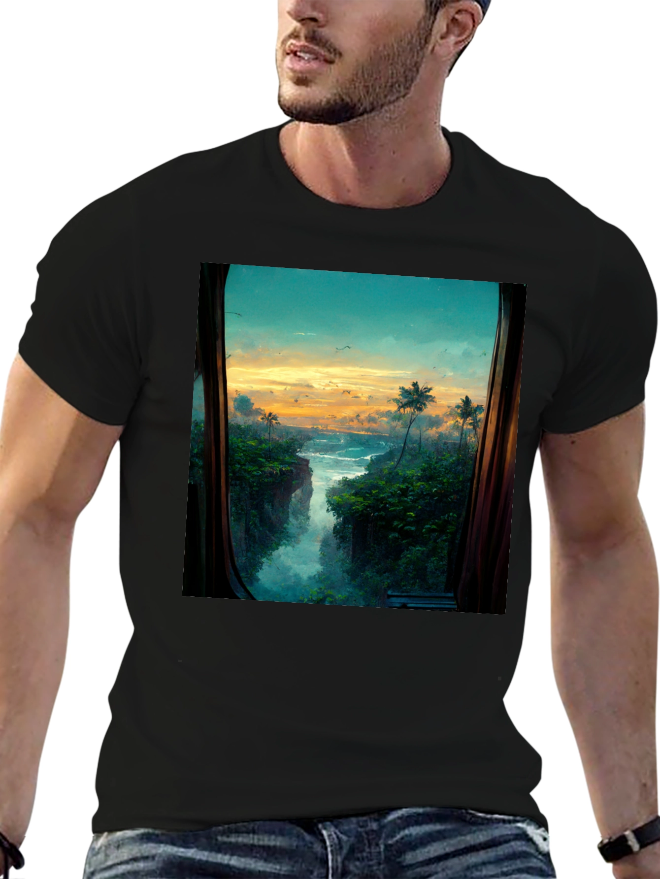 Tropical View T-Shirt - Nature Window Design