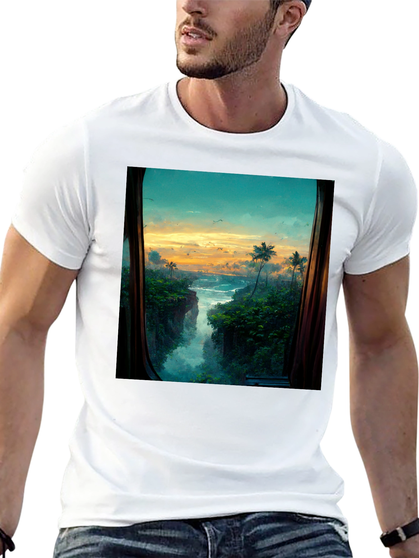 Tropical View T-Shirt - Nature Window Design