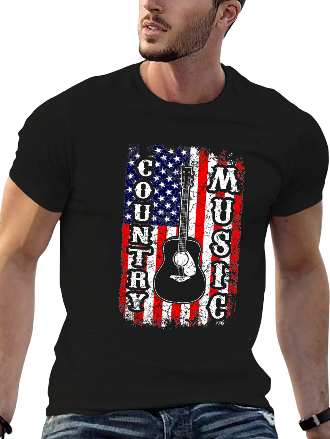 American Flag Country Music Guitar Graphic Tee