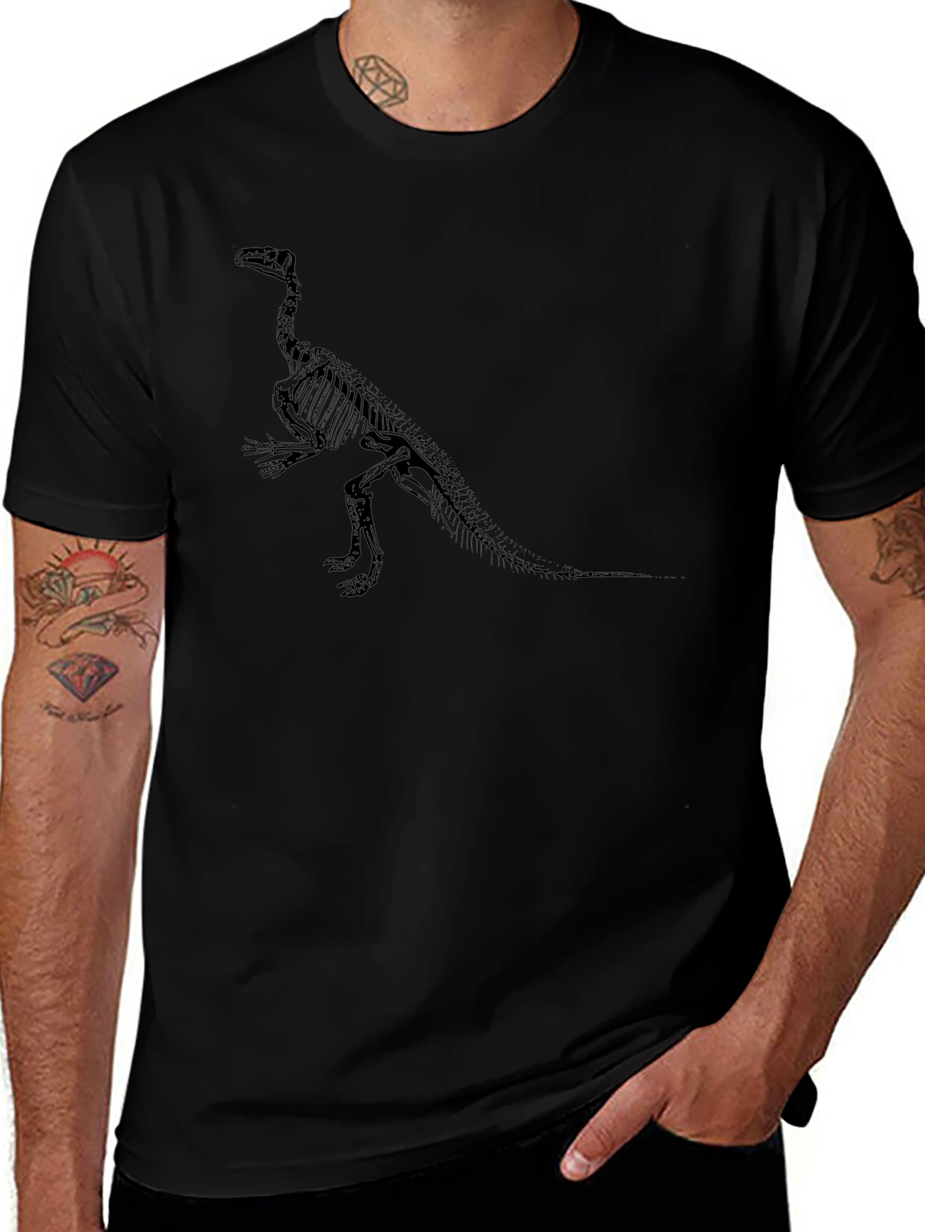 Dinosaur Skeleton Graphic Tee - Black