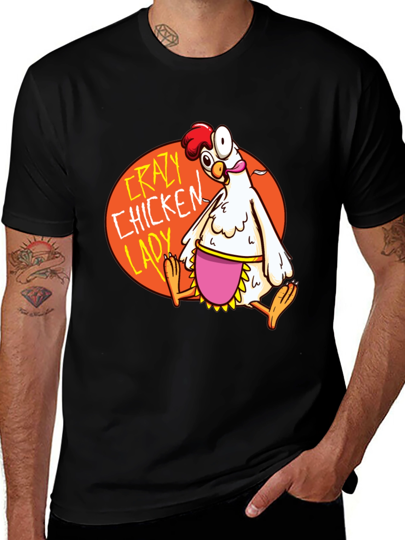 Crazy Chicken Lady Graphic T-Shirt - Black