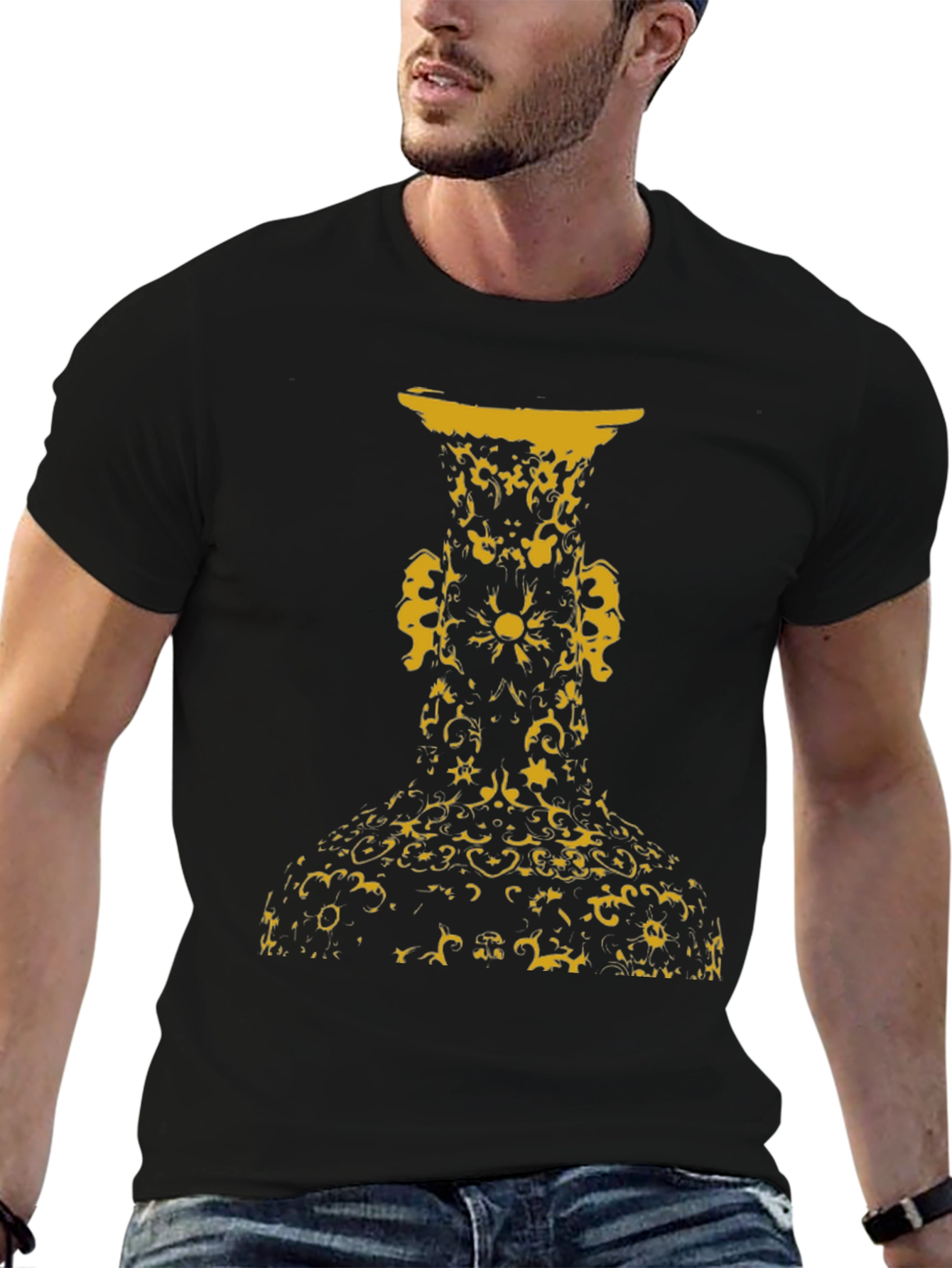 Abstract Vase Graphic Tee - Stylish Black T-Shirt