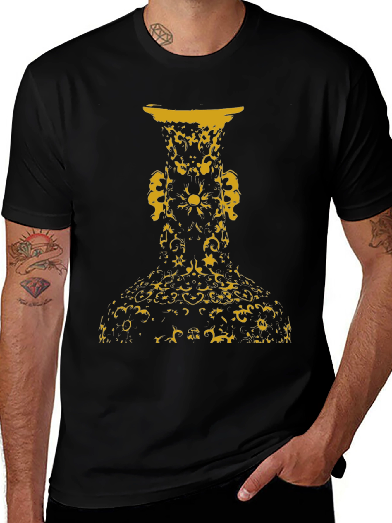Abstract Vase Graphic Tee - Stylish Black T-Shirt