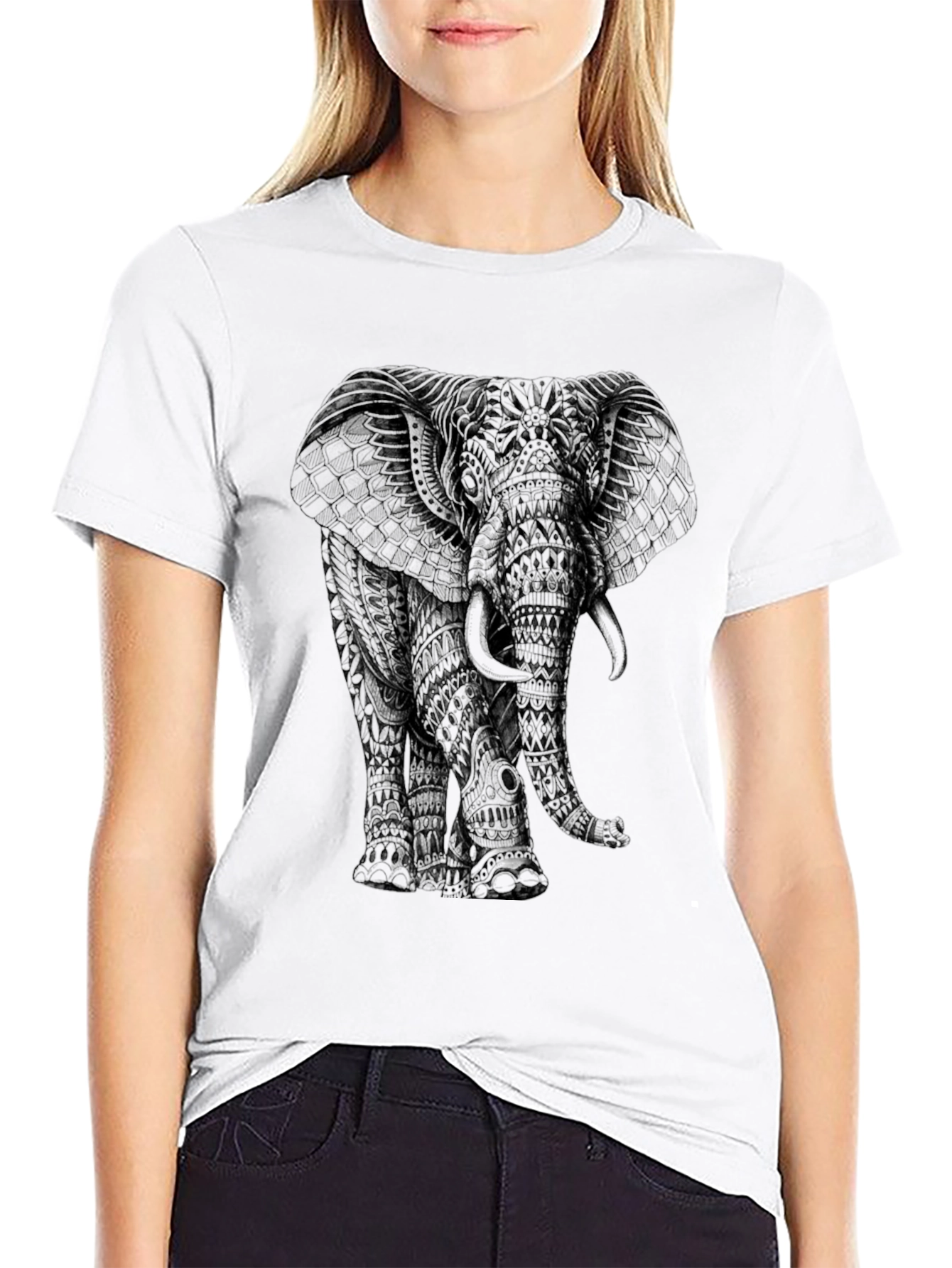 Elephant Graphic Print Black T-Shirt