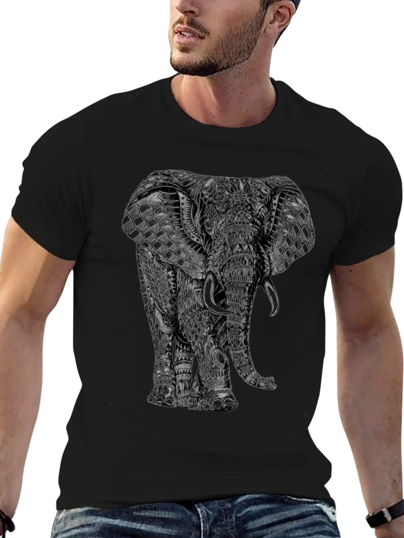 Elephant Graphic Print Black T-Shirt