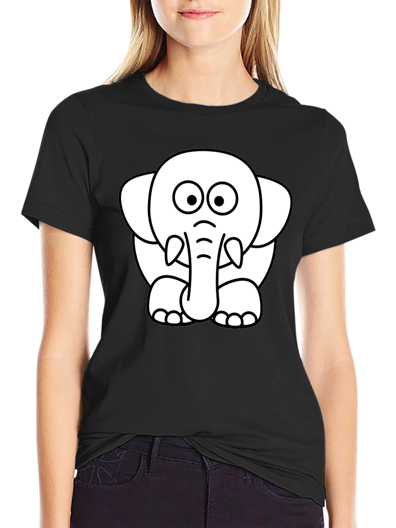 Cute Elephant Graphic Tee - Black Cotton T-Shirt
