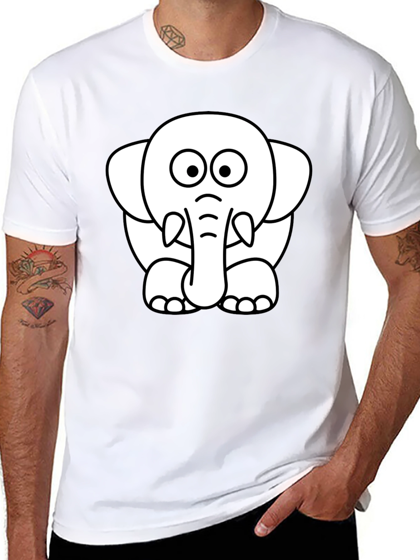 Cute Elephant Graphic Tee - Black Cotton T-Shirt