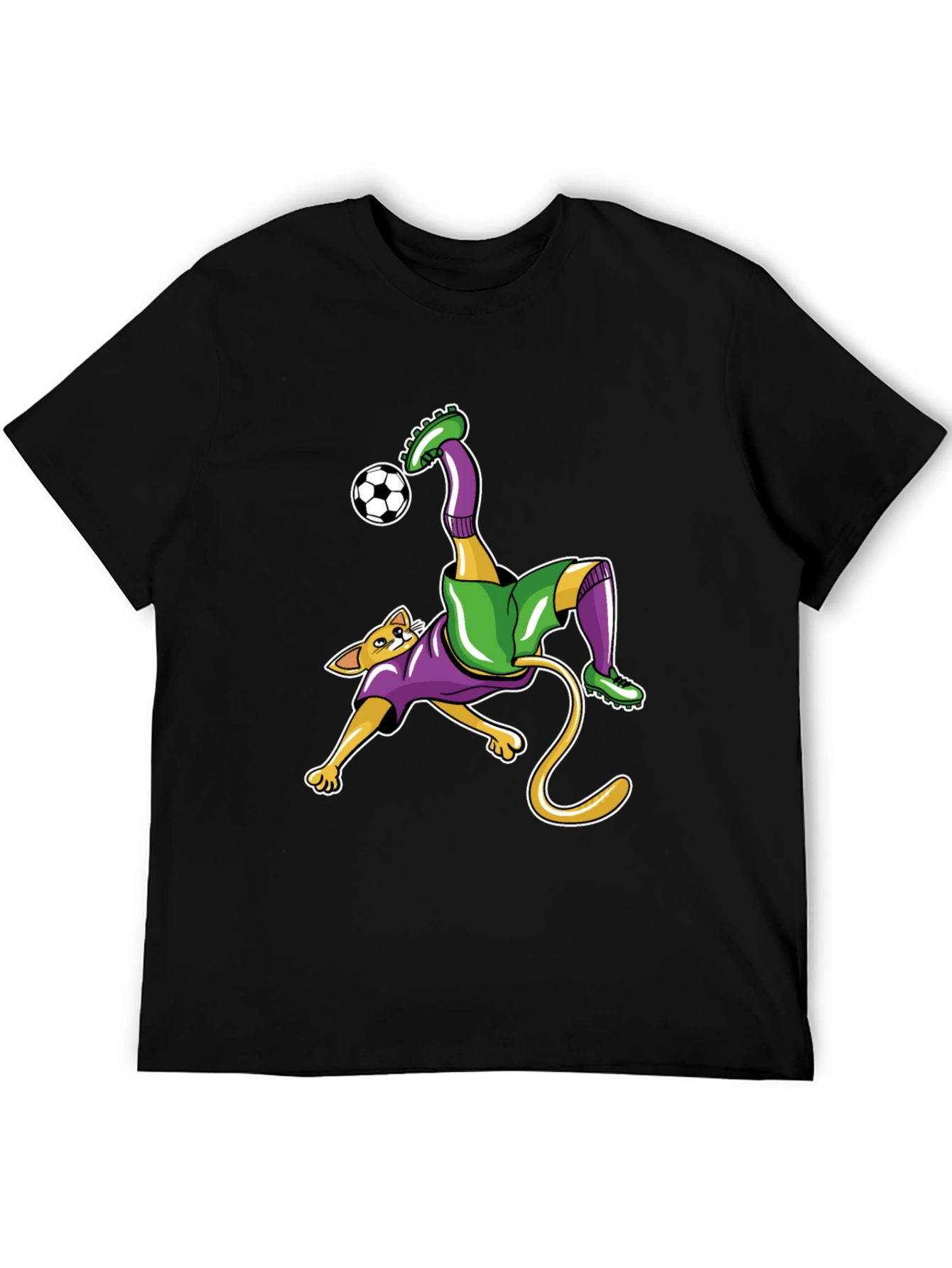 Cat Soccer Player Graphic Tee - Black