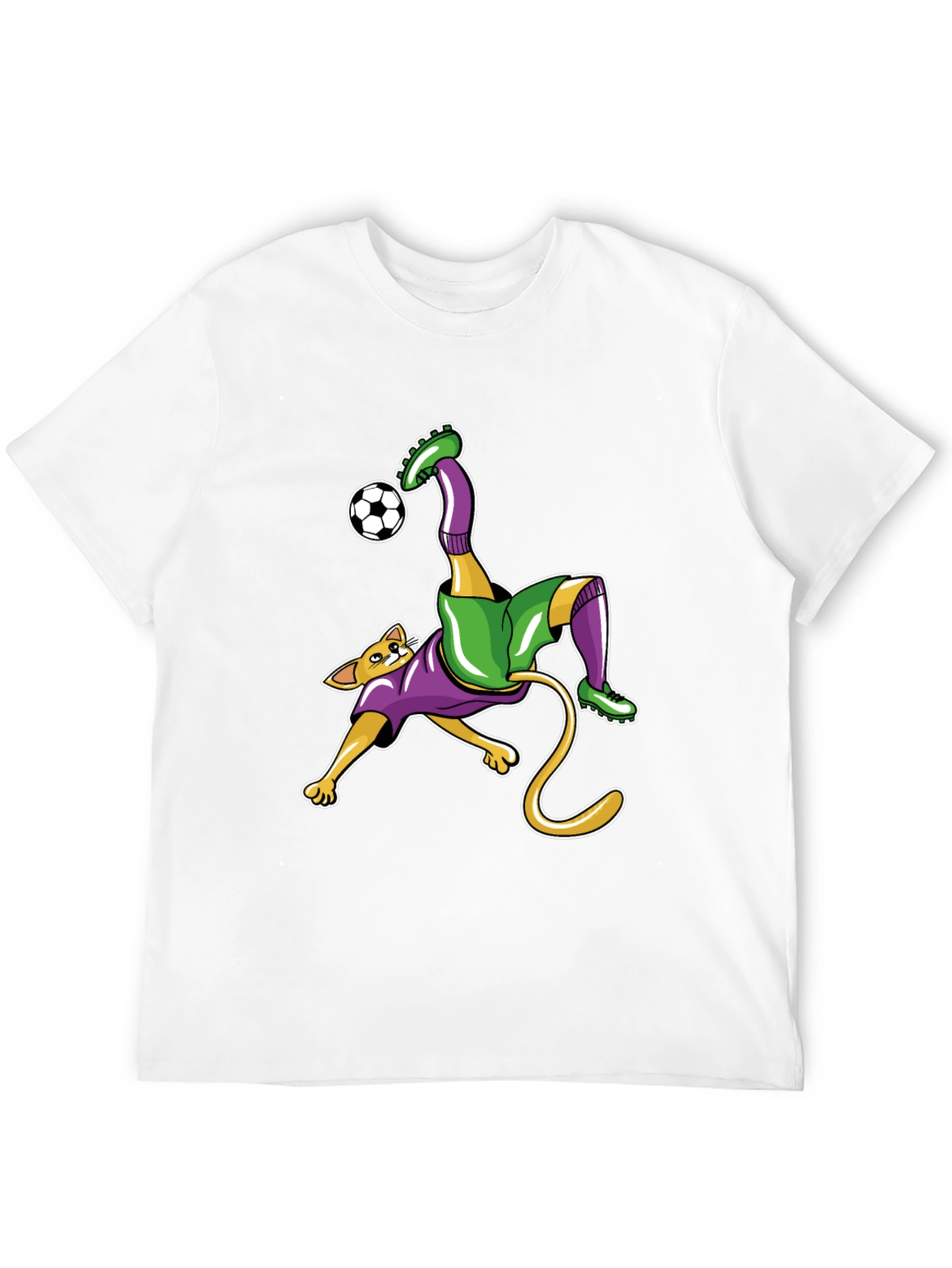 Cat Soccer Player Graphic Tee - Black