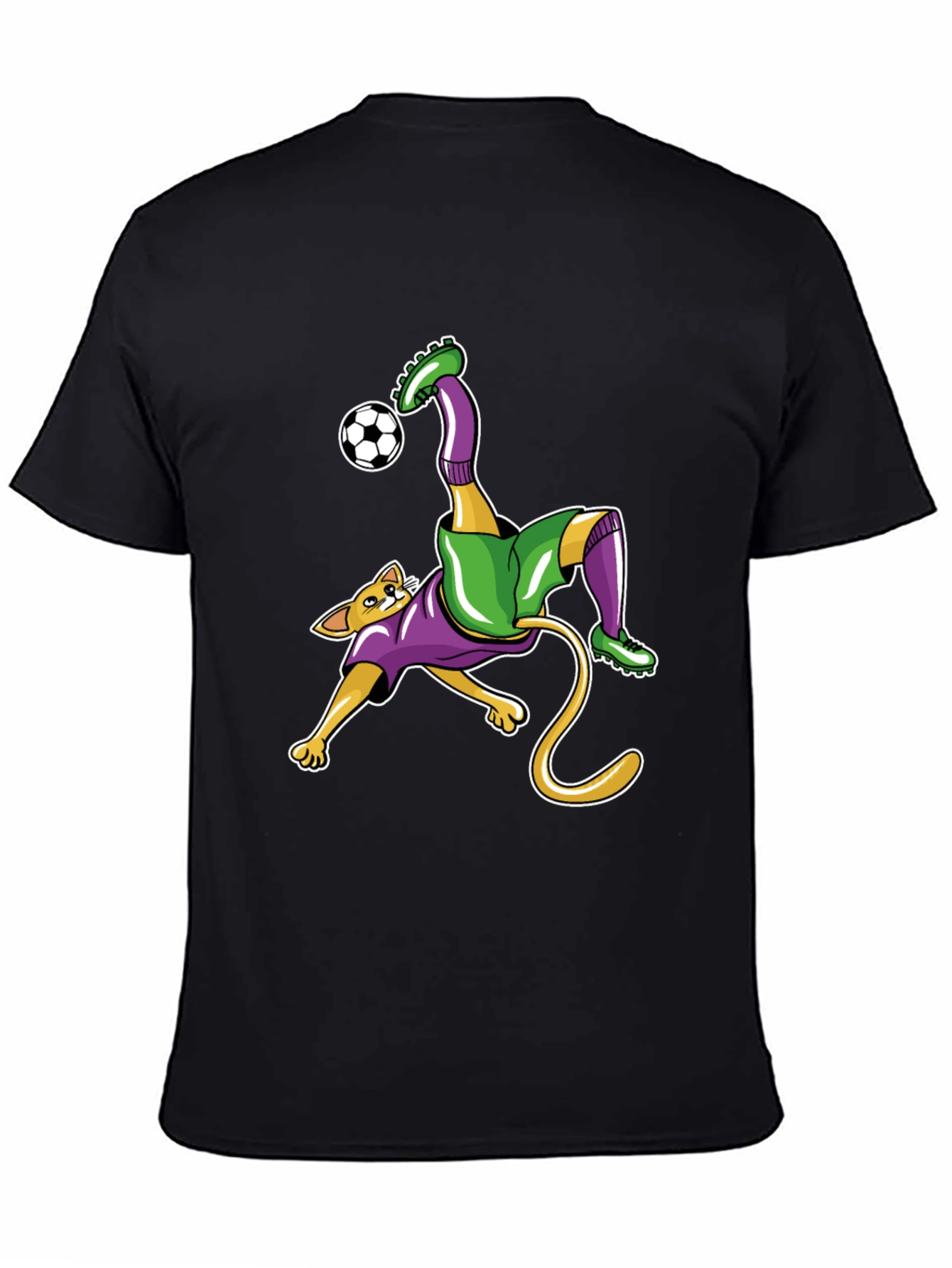 Cat Soccer Player Graphic Tee - Black