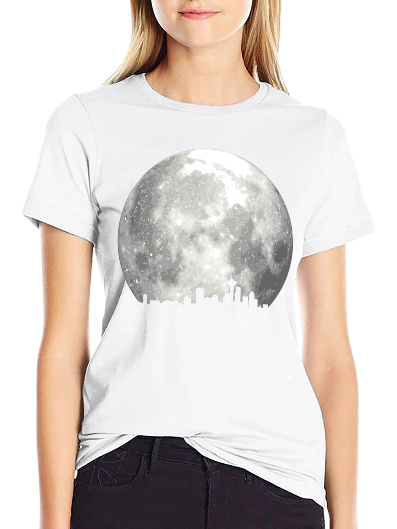 Seattle Skyline Moon T-Shirt - Black Graphic Tee