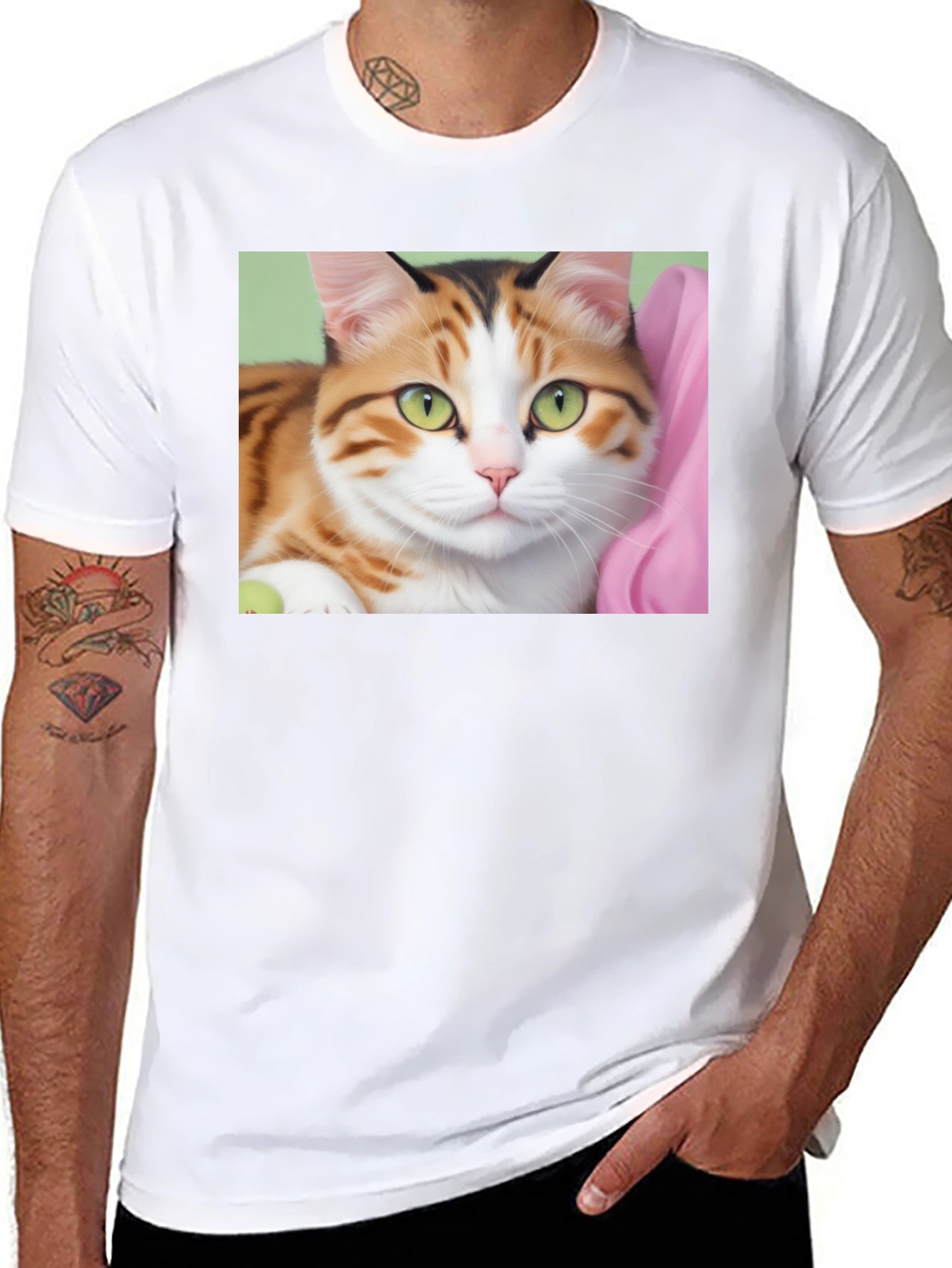 Cat Portrait Graphic Black T-Shirt