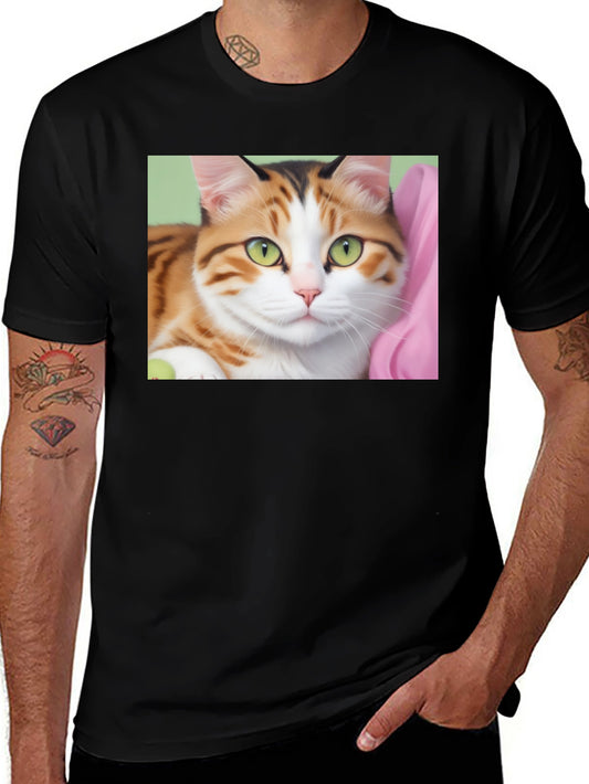 Cat Portrait Graphic Black T-Shirt