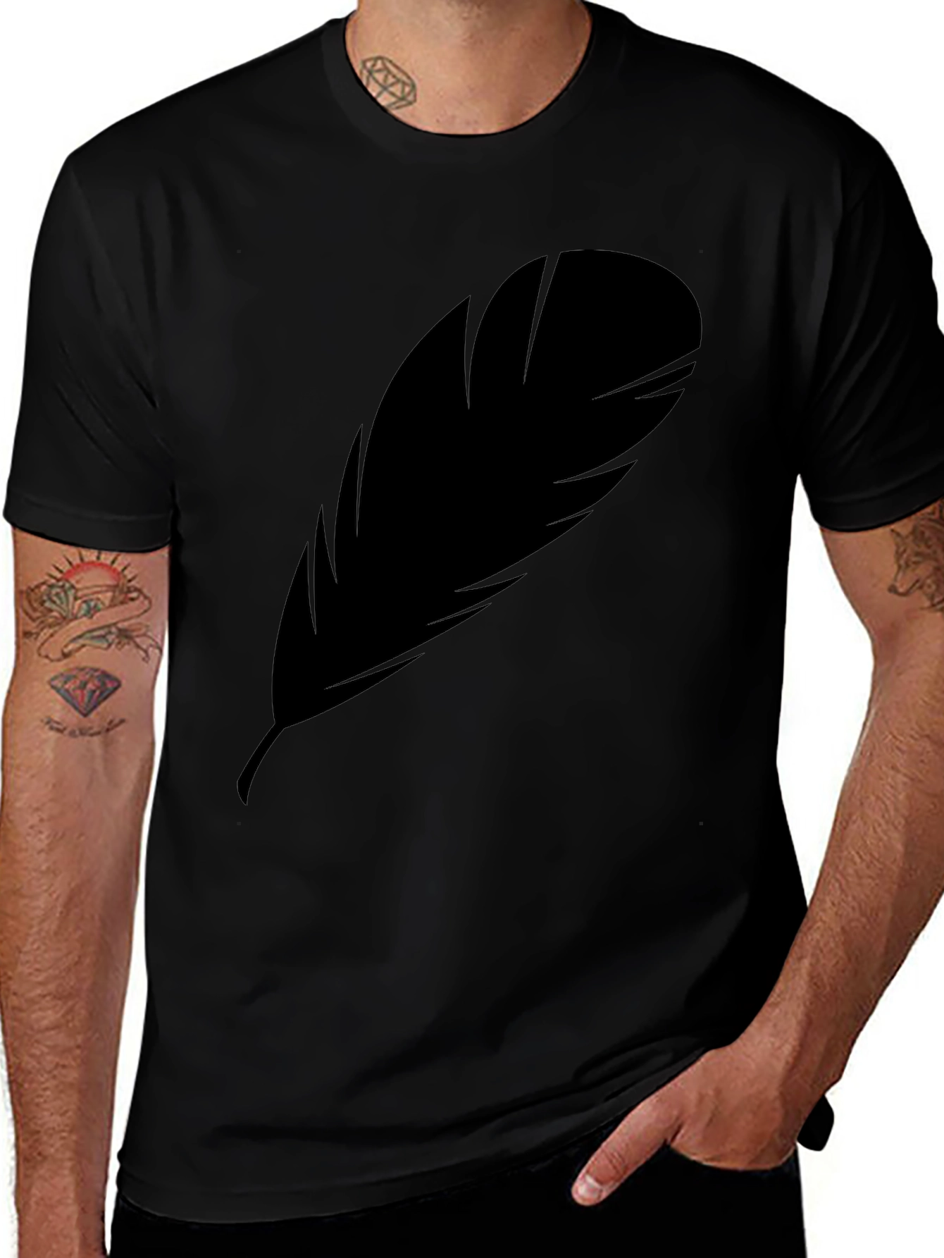 Mens Feather Graphic Black T-Shirt