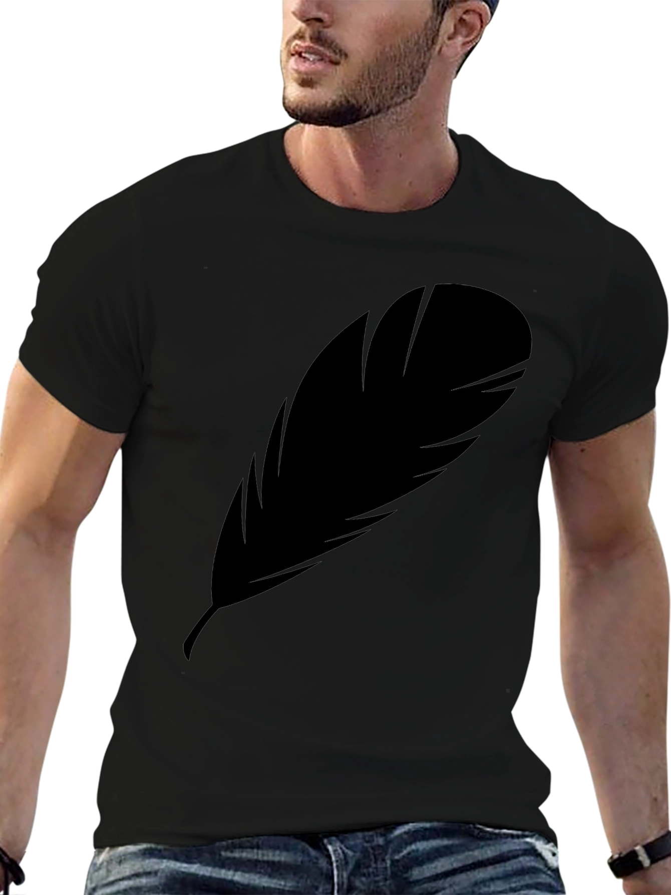 Mens Feather Graphic Black T-Shirt