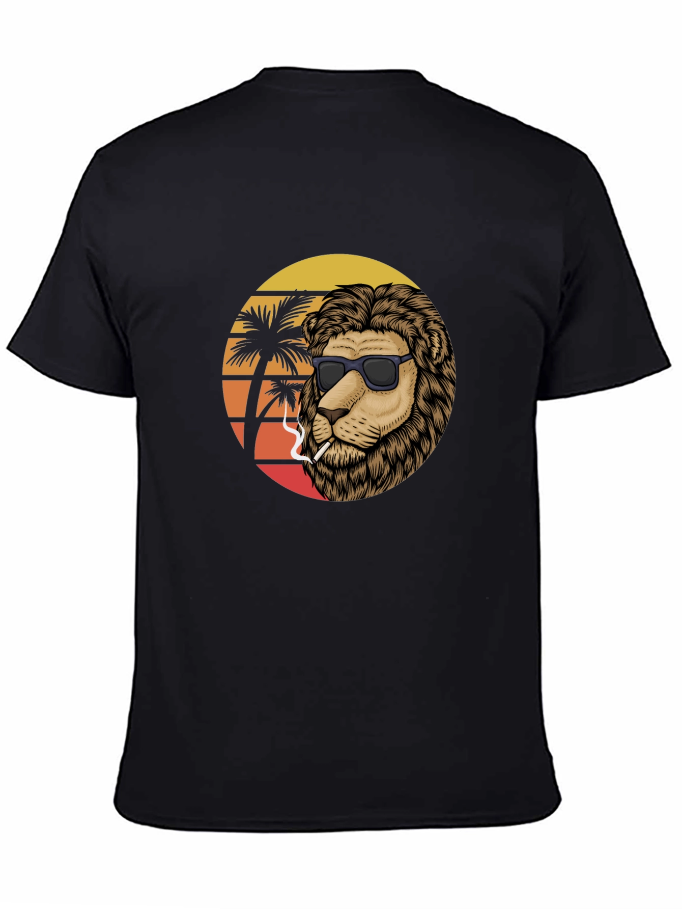 Cool Lion Graphic Tee - Smoking Under Palm Trees