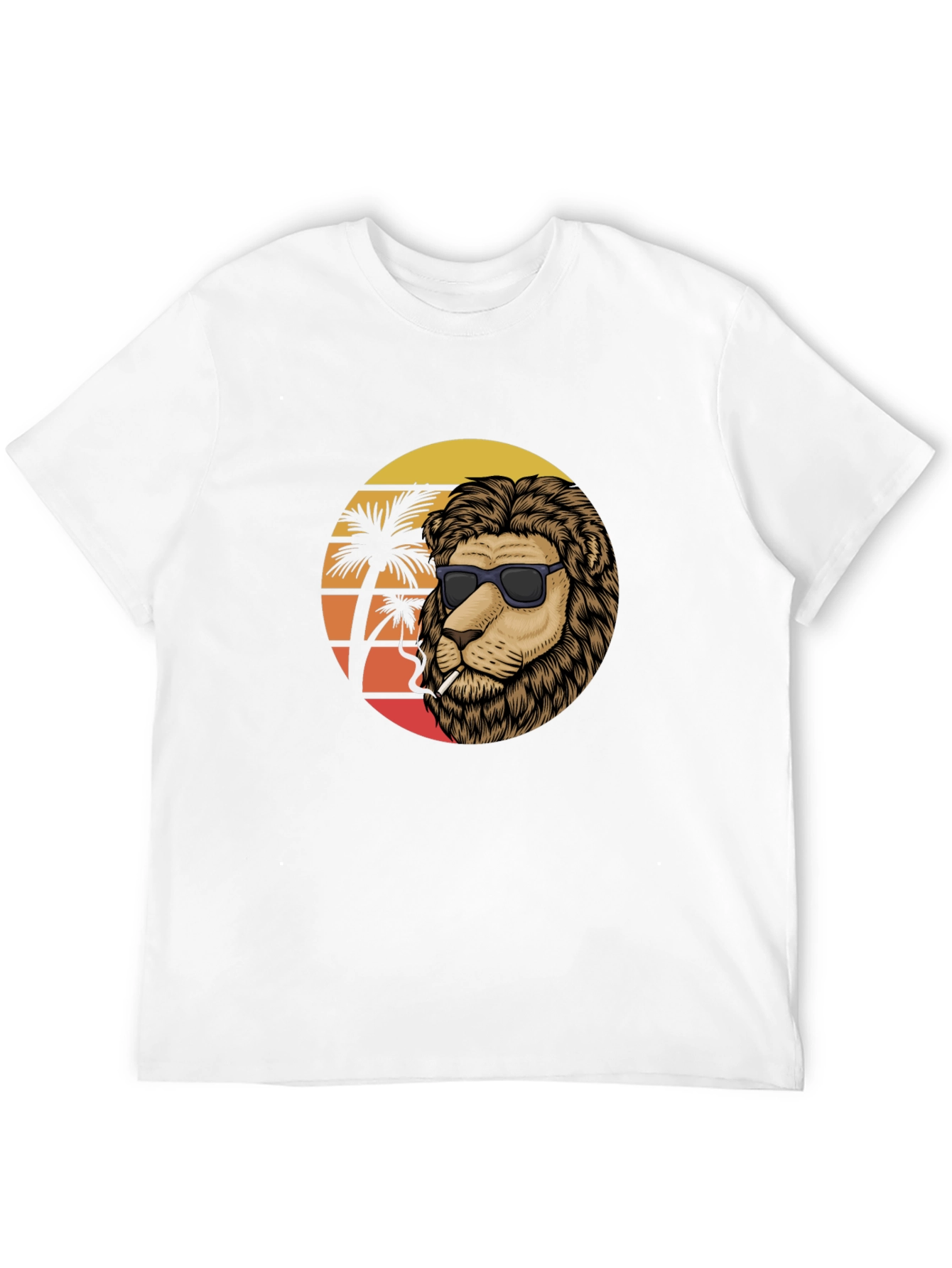 Cool Lion Graphic Tee - Smoking Under Palm Trees