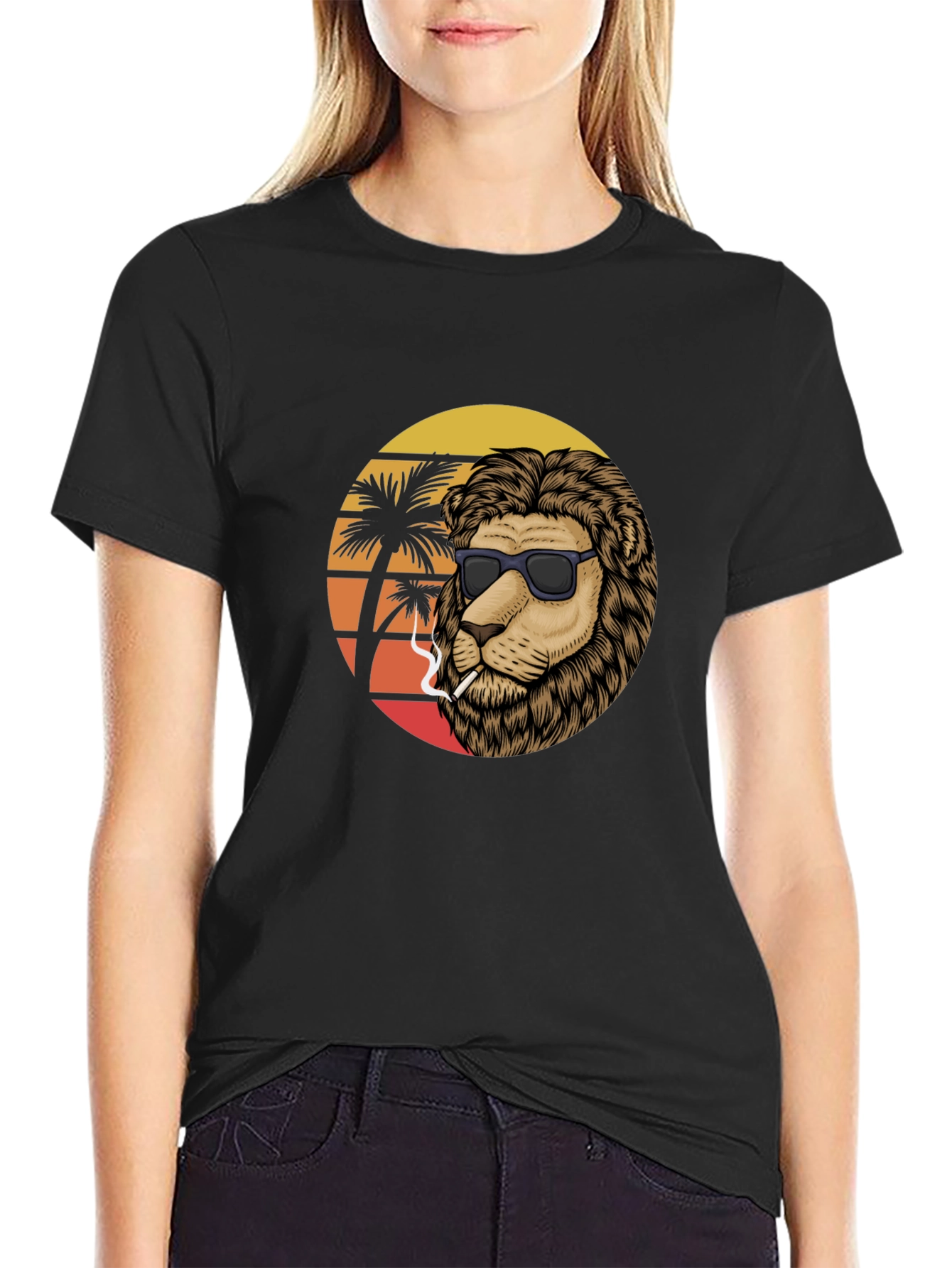 Cool Lion Graphic Tee - Smoking Under Palm Trees