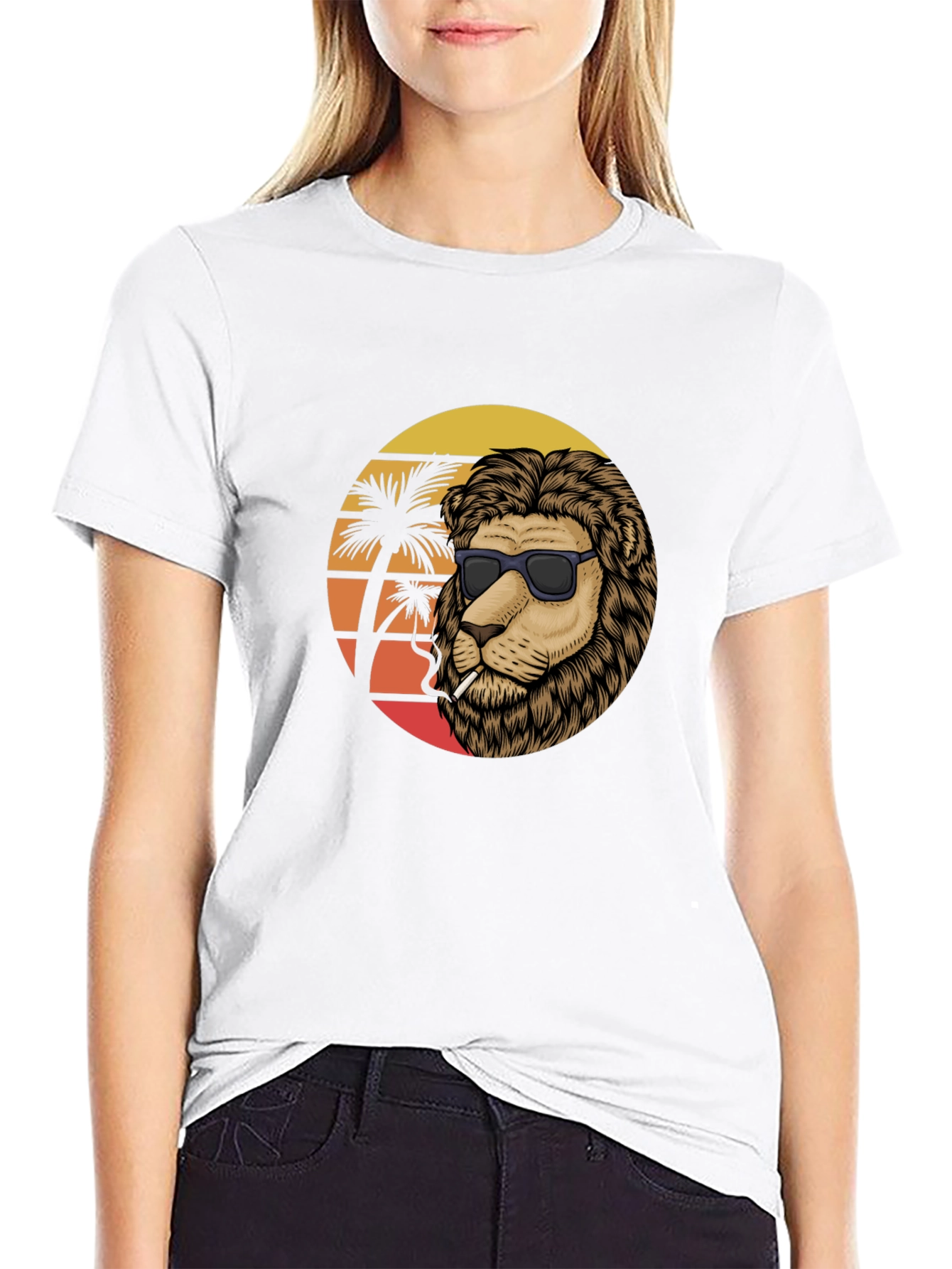 Cool Lion Graphic Tee - Smoking Under Palm Trees