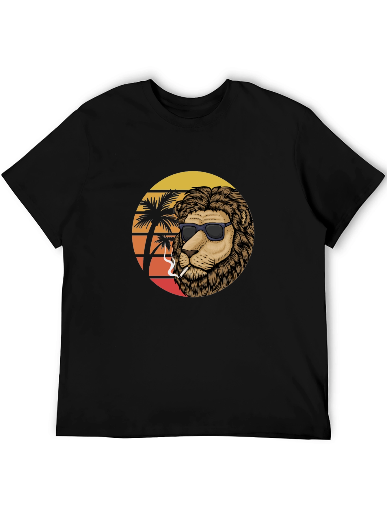 Cool Lion Graphic Tee - Smoking Under Palm Trees