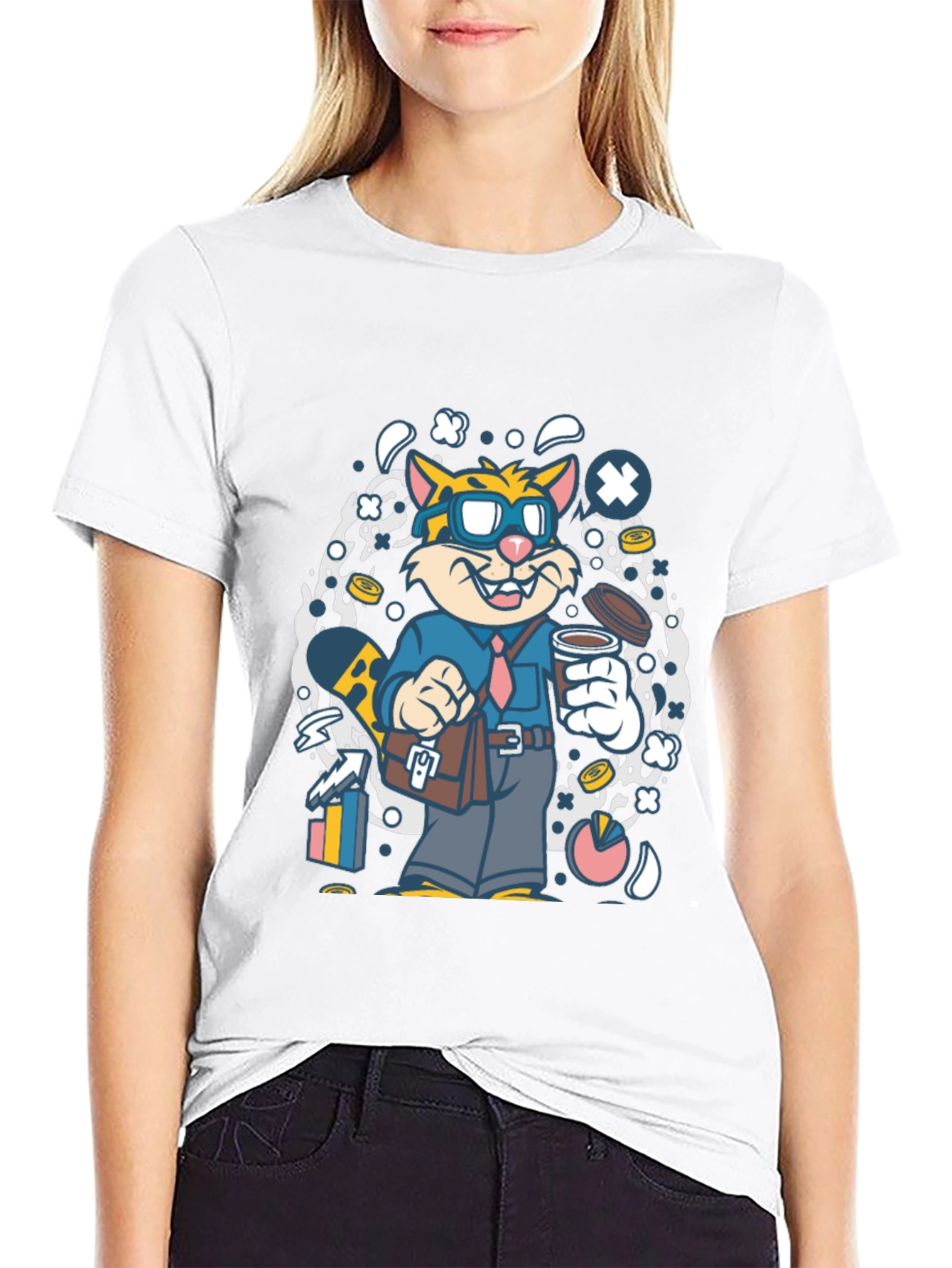 Cartoon Cat Businessman Graphic T-Shirt