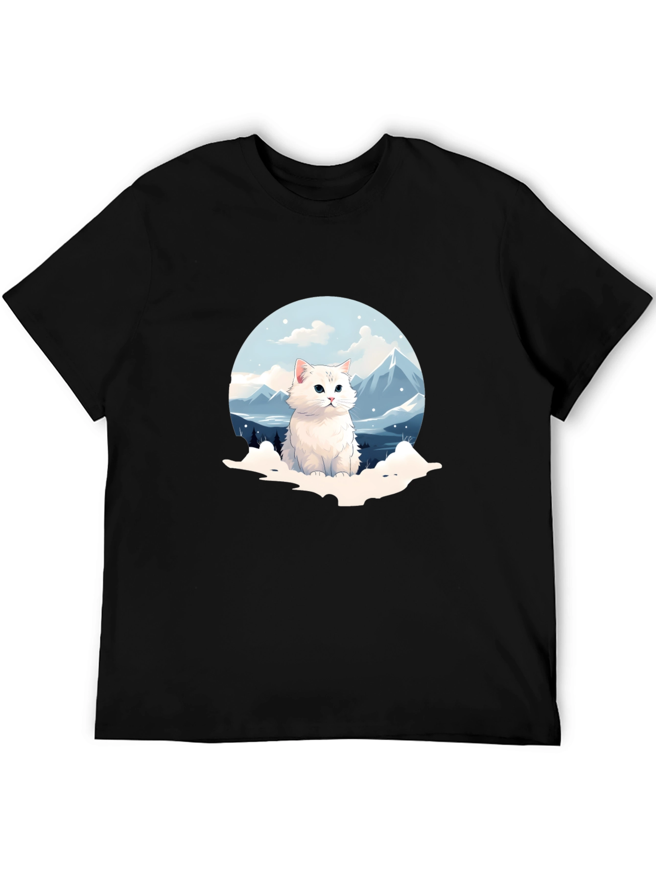 Cute Cat Mountain Scene Graphic Tee