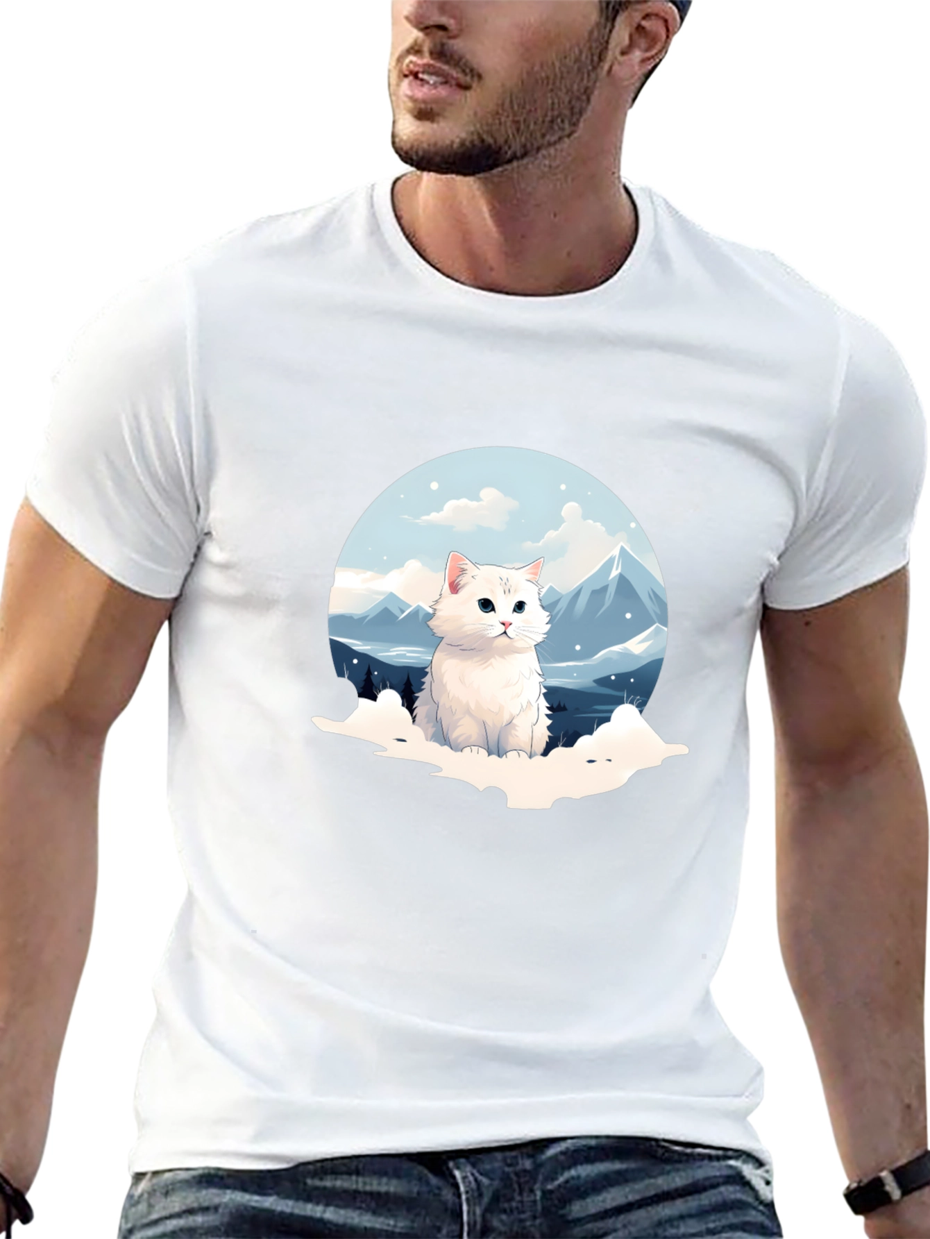 Cute Cat Mountain Scene Graphic Tee