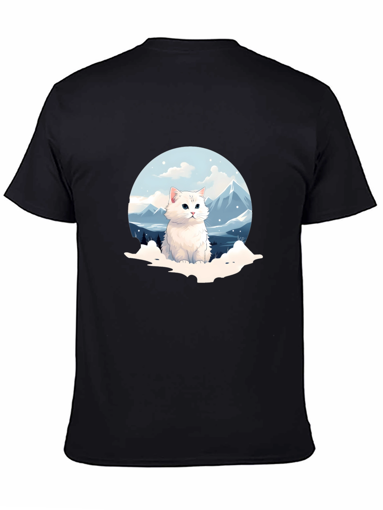 Cute Cat Mountain Scene Graphic Tee