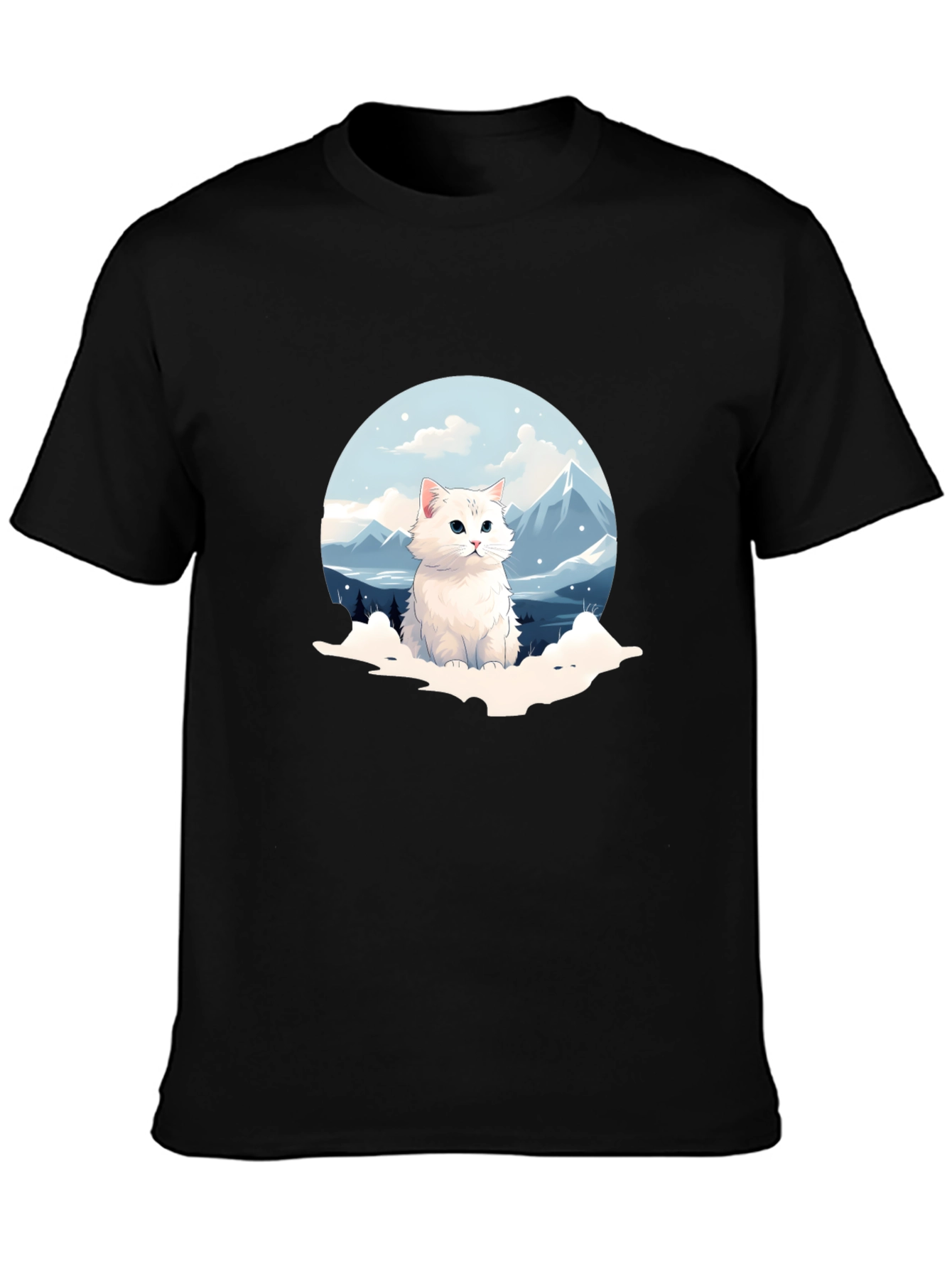 Cute Cat Mountain Scene Graphic Tee