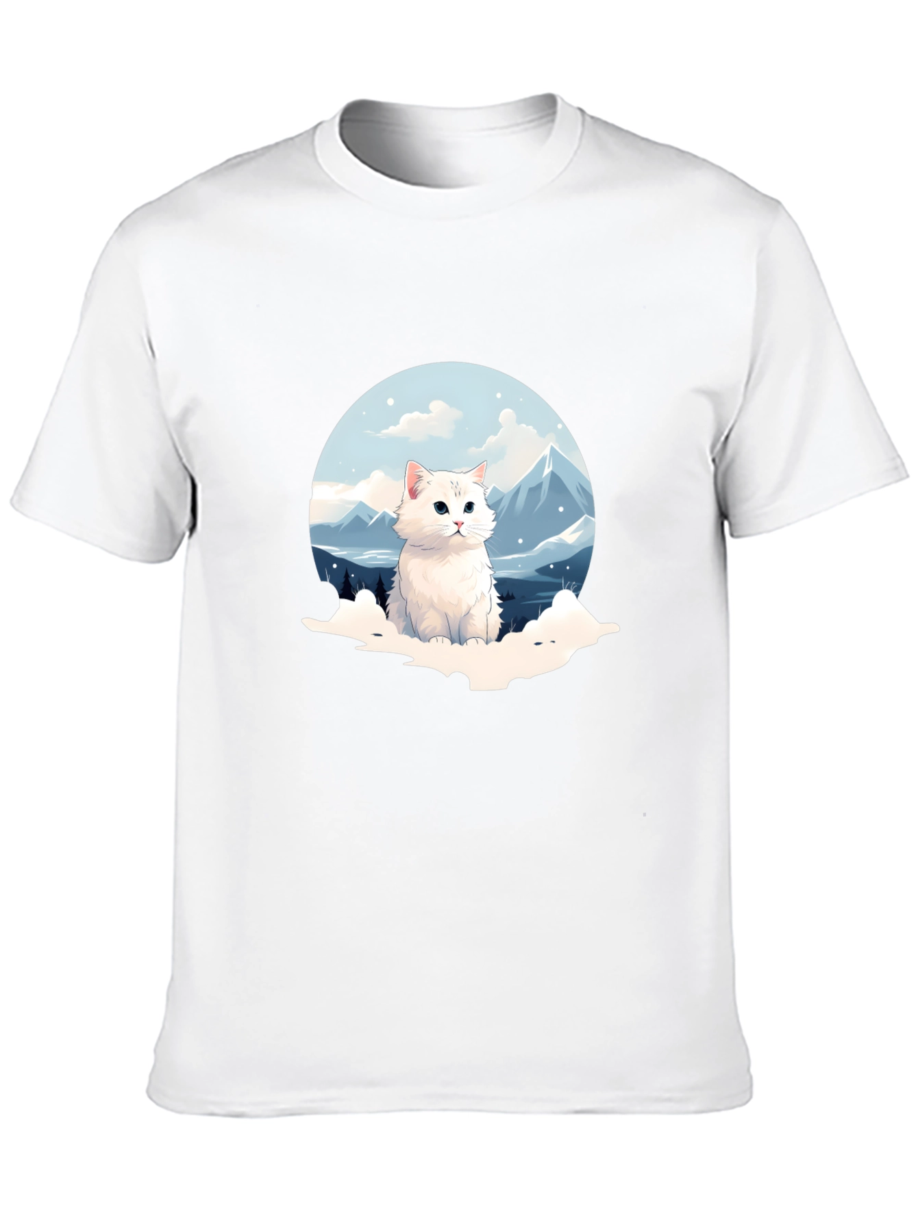 Cute Cat Mountain Scene Graphic Tee
