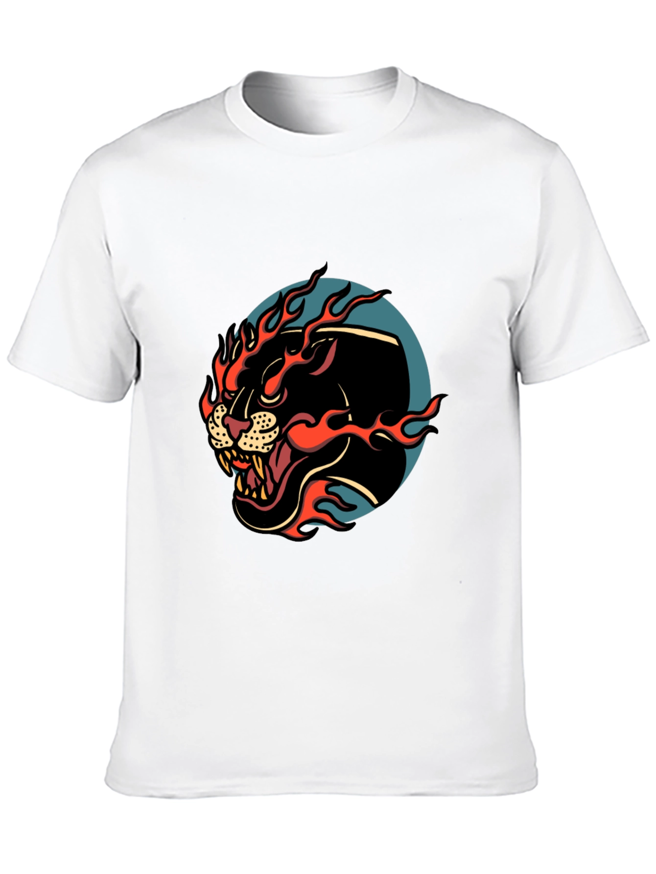 Mens Black Graphic Tee - Fiery Panther Design