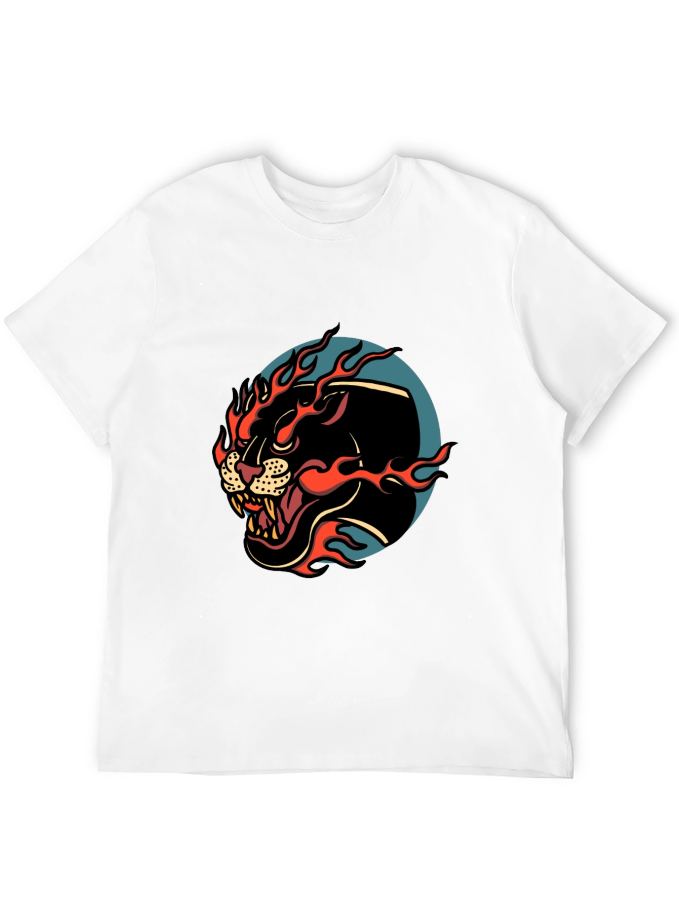 Mens Black Graphic Tee - Fiery Panther Design