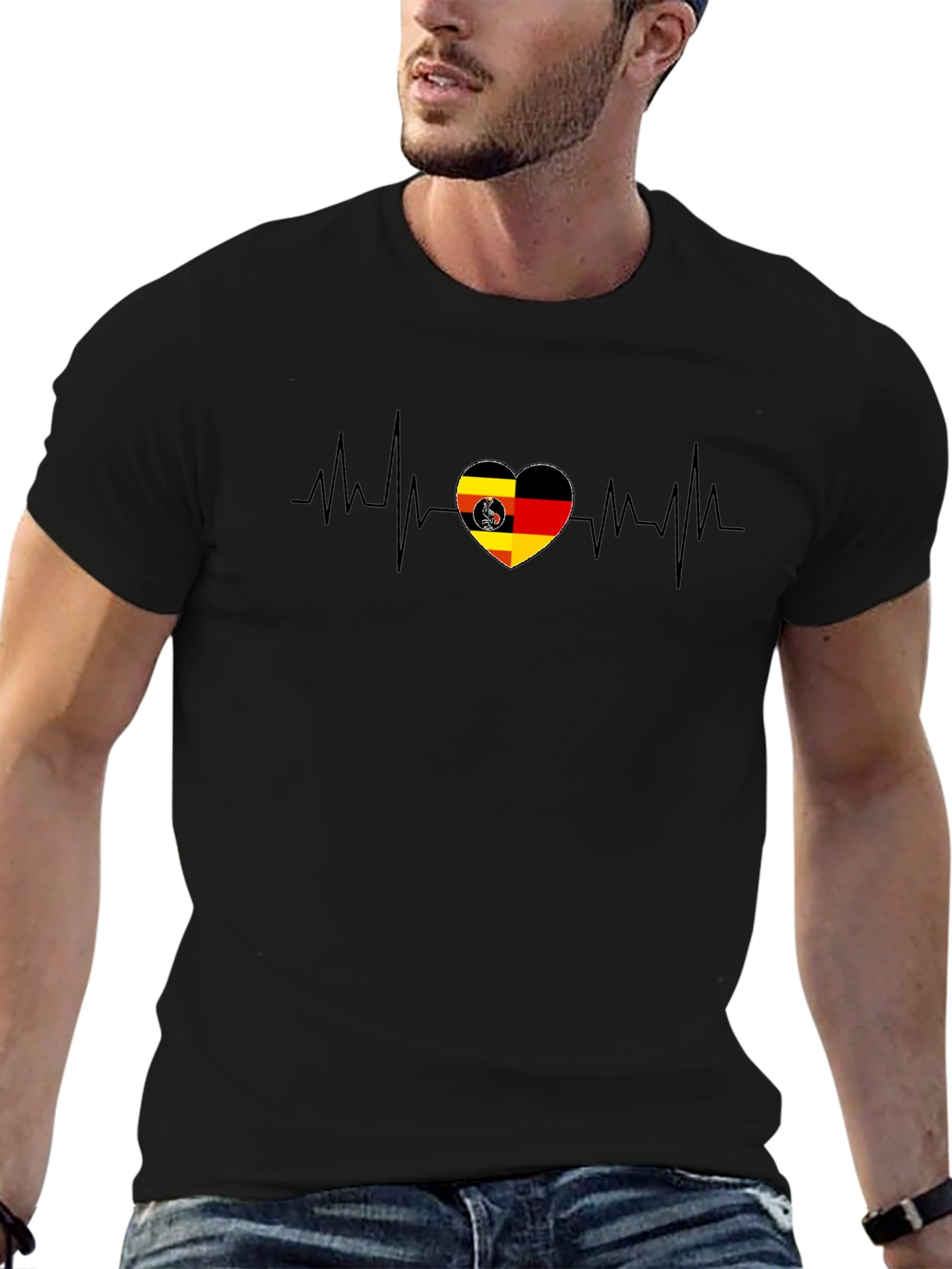 German Heartbeat T-Shirt - Black Casual Tee