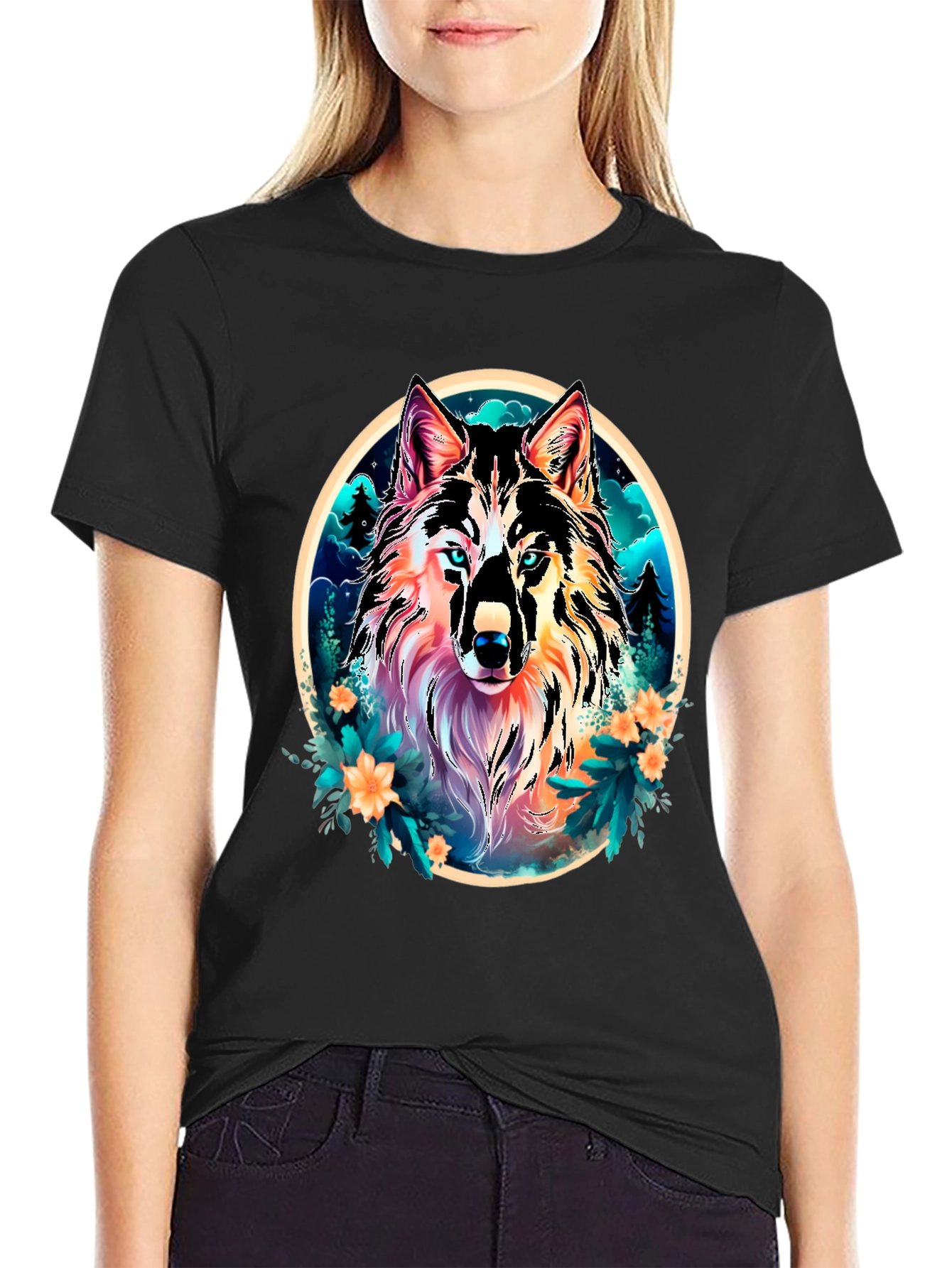Wolf Graphic Tee - Stylish Mens Black T-Shirt