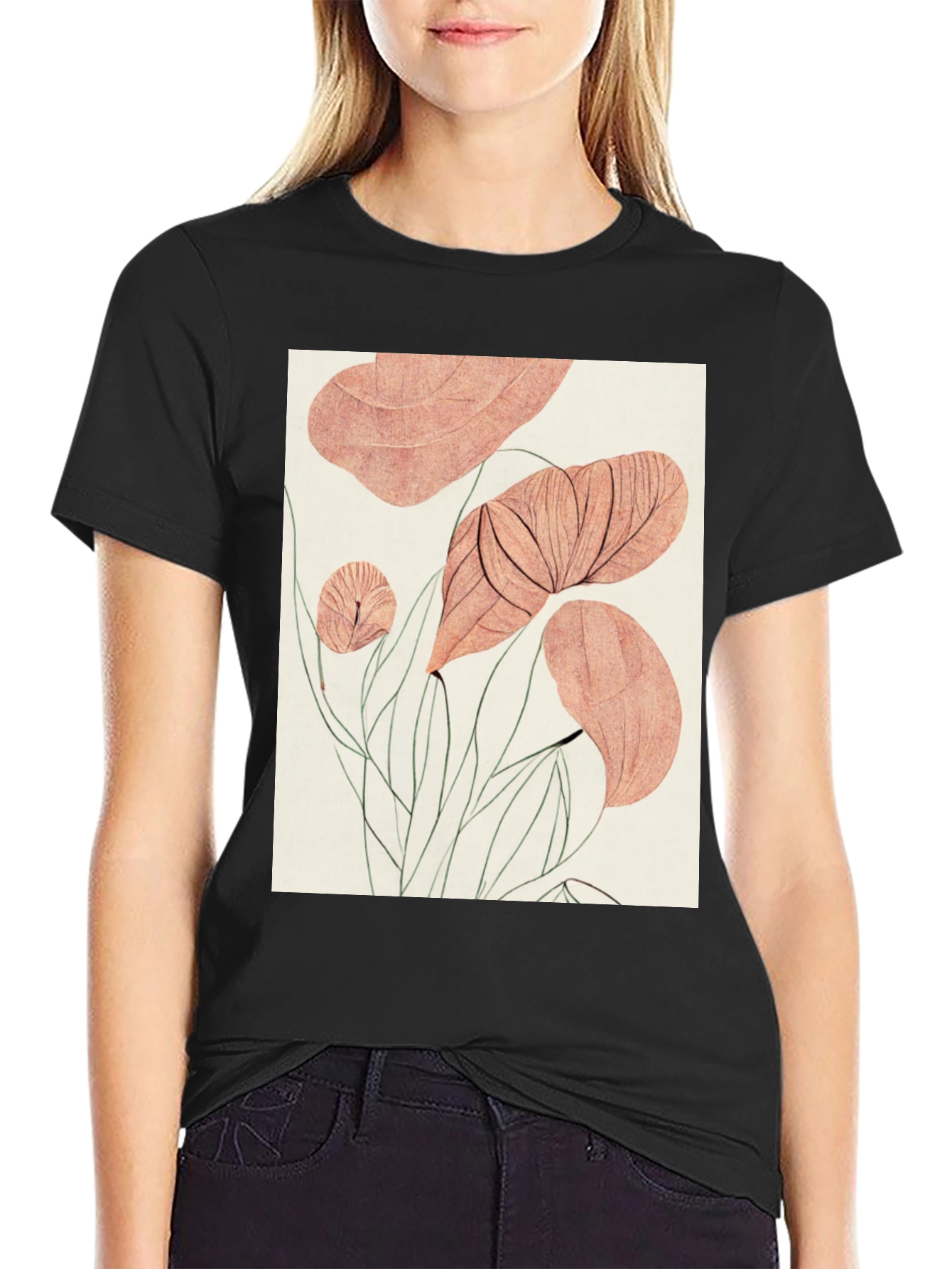 Botanical Print Black T-Shirt