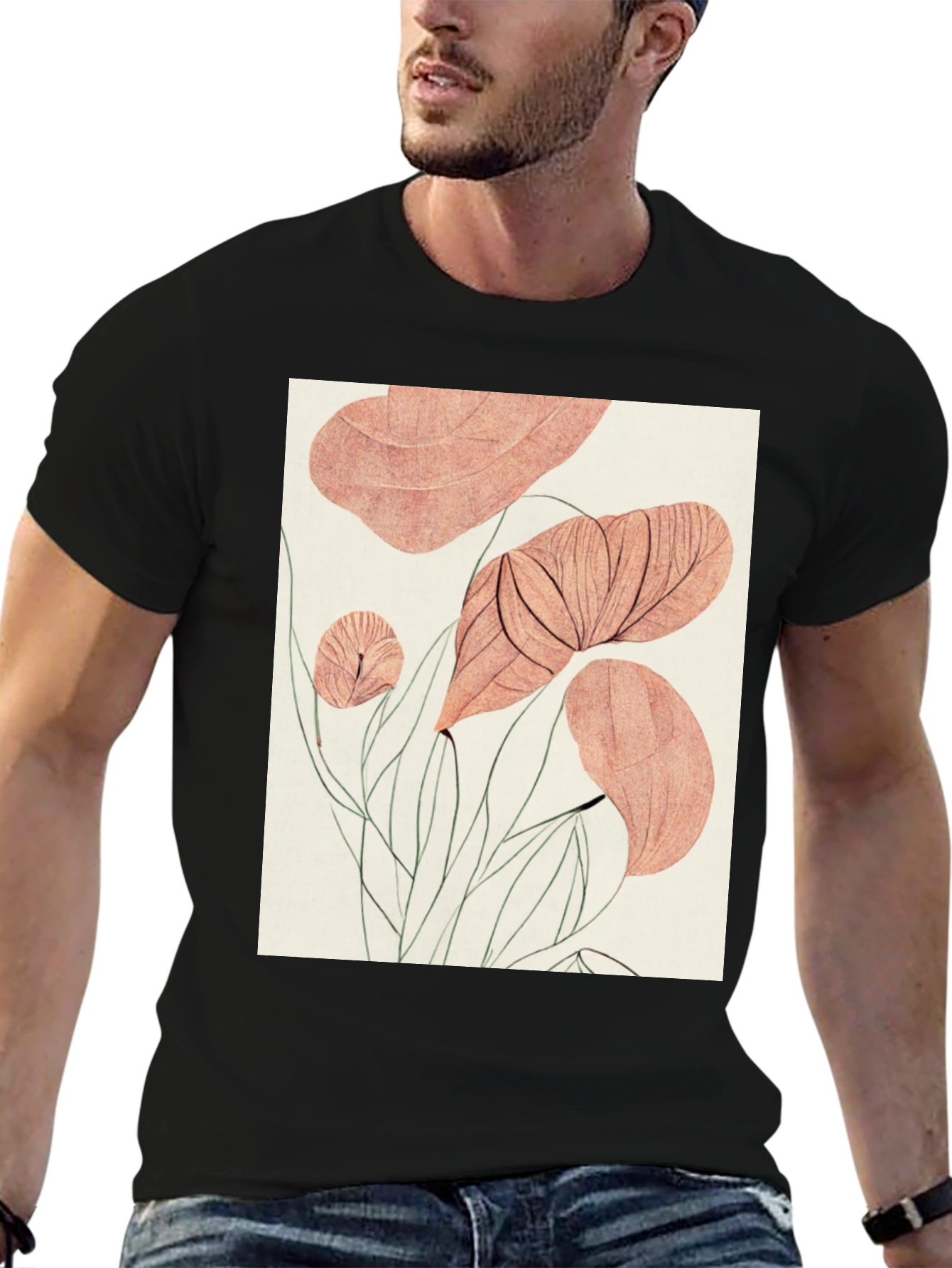 Botanical Print Black T-Shirt