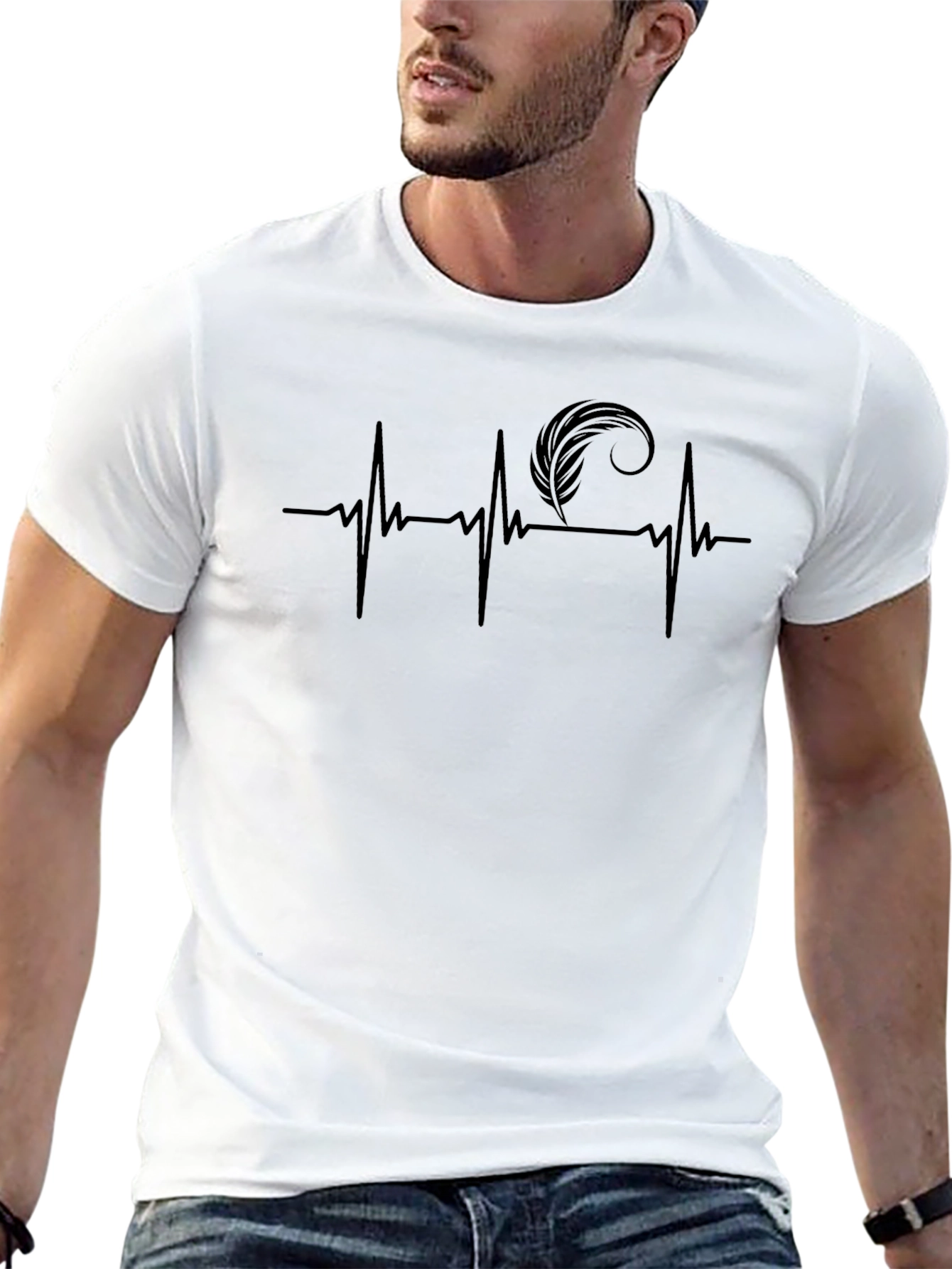 Heartbeat Feather Graphic Tee - Stylish Casual Wear
