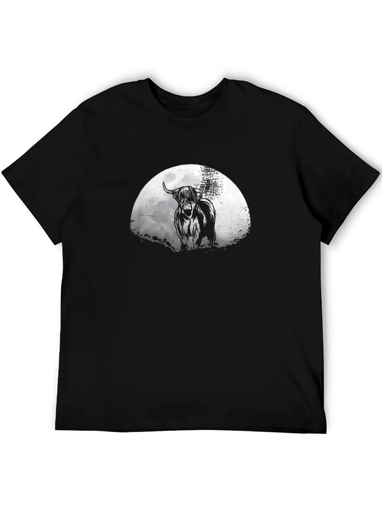 Highland Cow Moon Graphic Tee - Black Unisex Shirt
