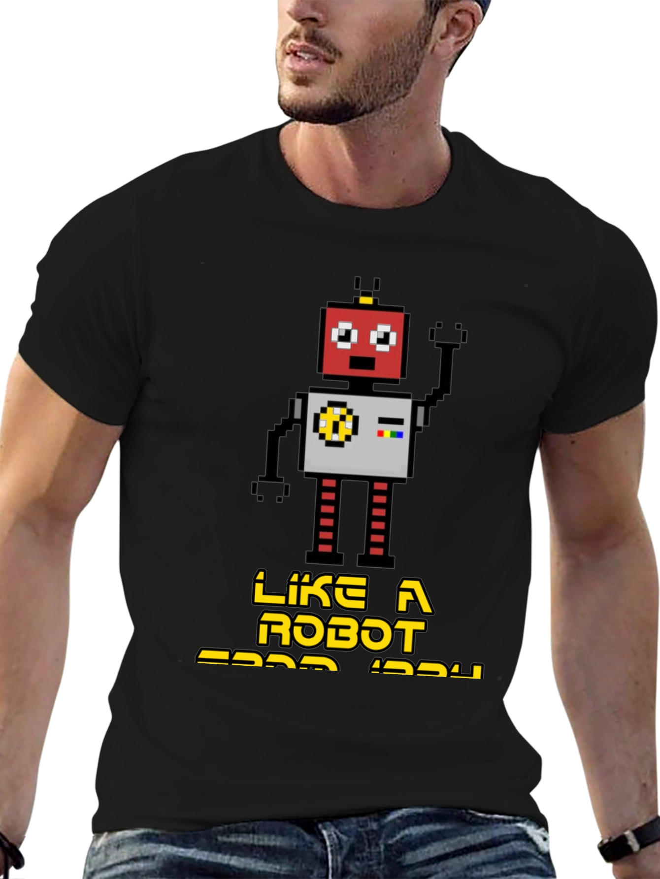 Retro Robot Graphic T-Shirt - Black