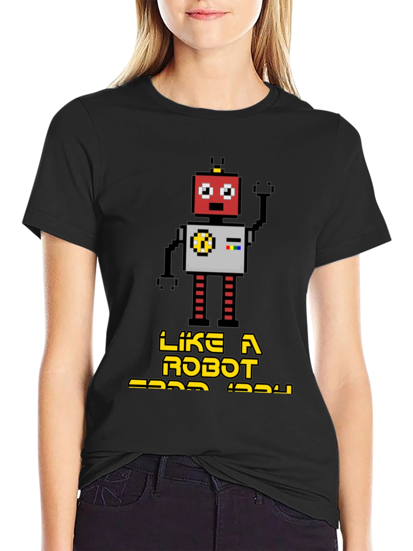 Retro Robot Graphic T-Shirt - Black