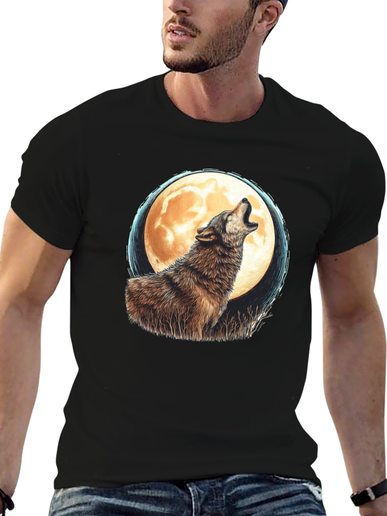 Wolf Moon Graphic Tee - Black Cotton T-Shirt