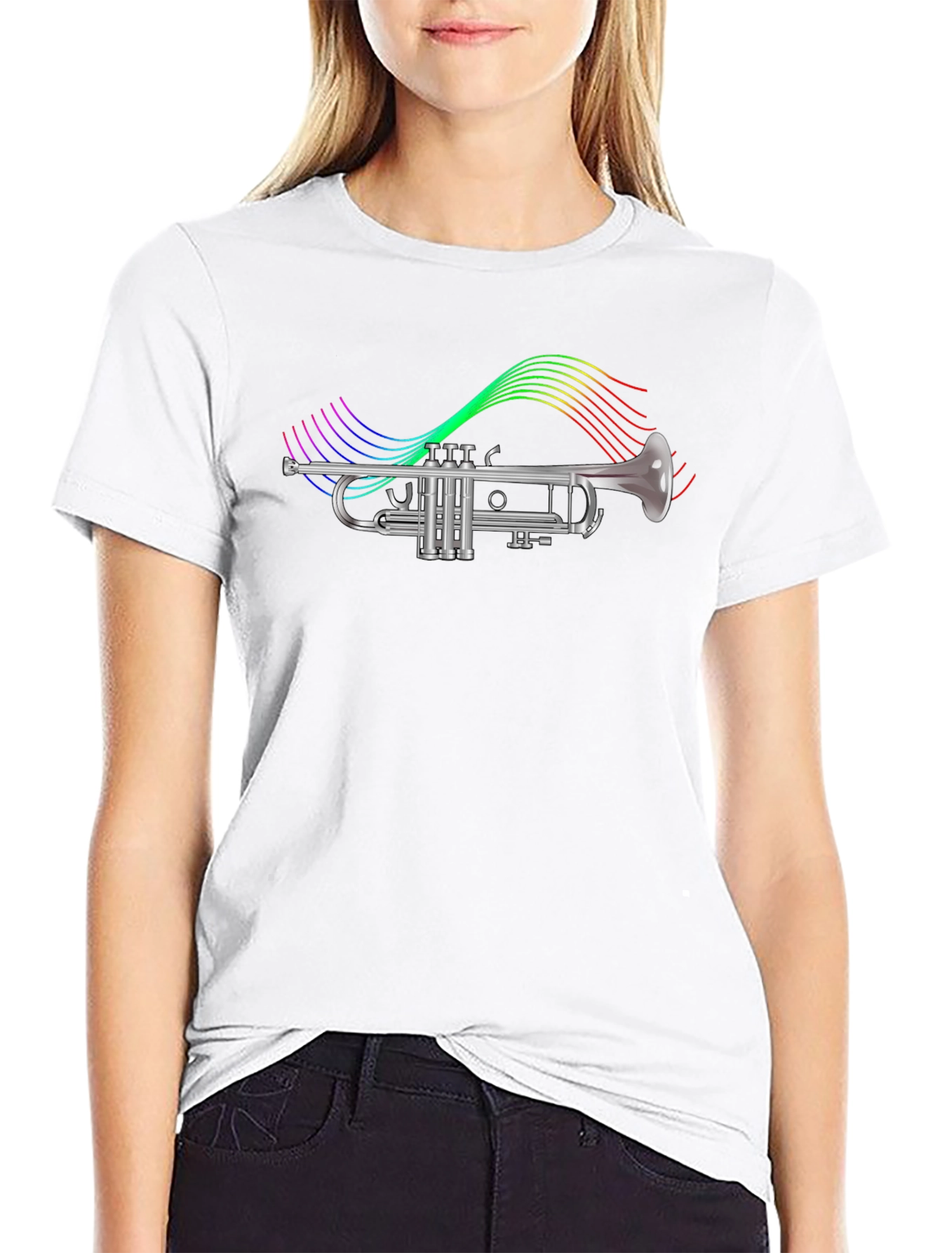 Trumpet T-Shirt - Rainbow Music Notes Graphic Tee