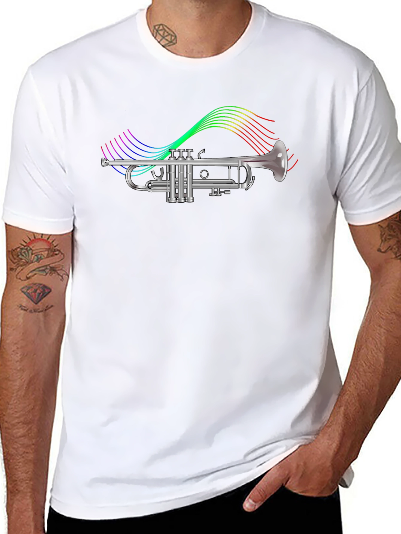 Trumpet T-Shirt - Rainbow Music Notes Graphic Tee