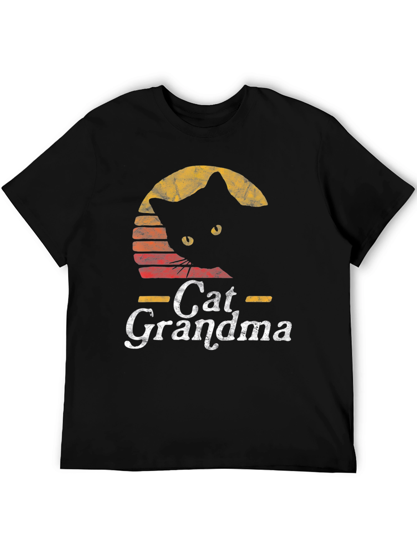 Cat Grandma Retro Style Black T-Shirt