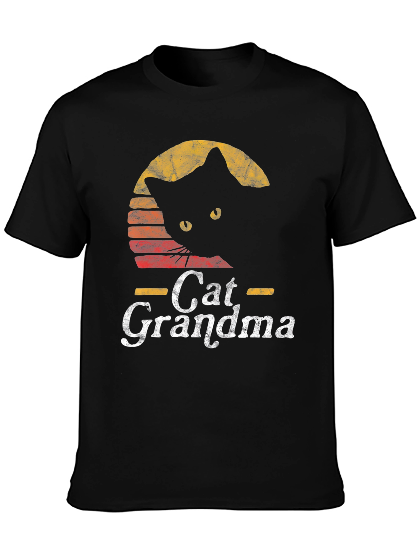 Cat Grandma Retro Style Black T-Shirt