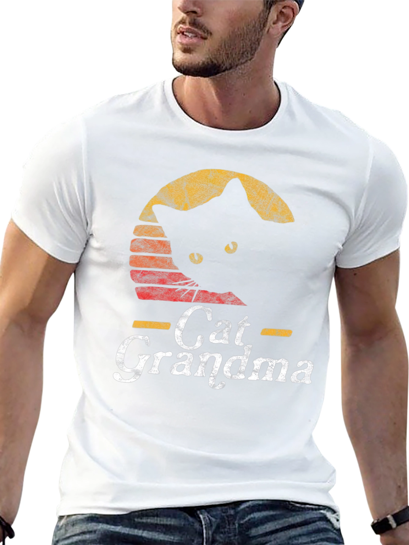 Cat Grandma Retro Style Black T-Shirt