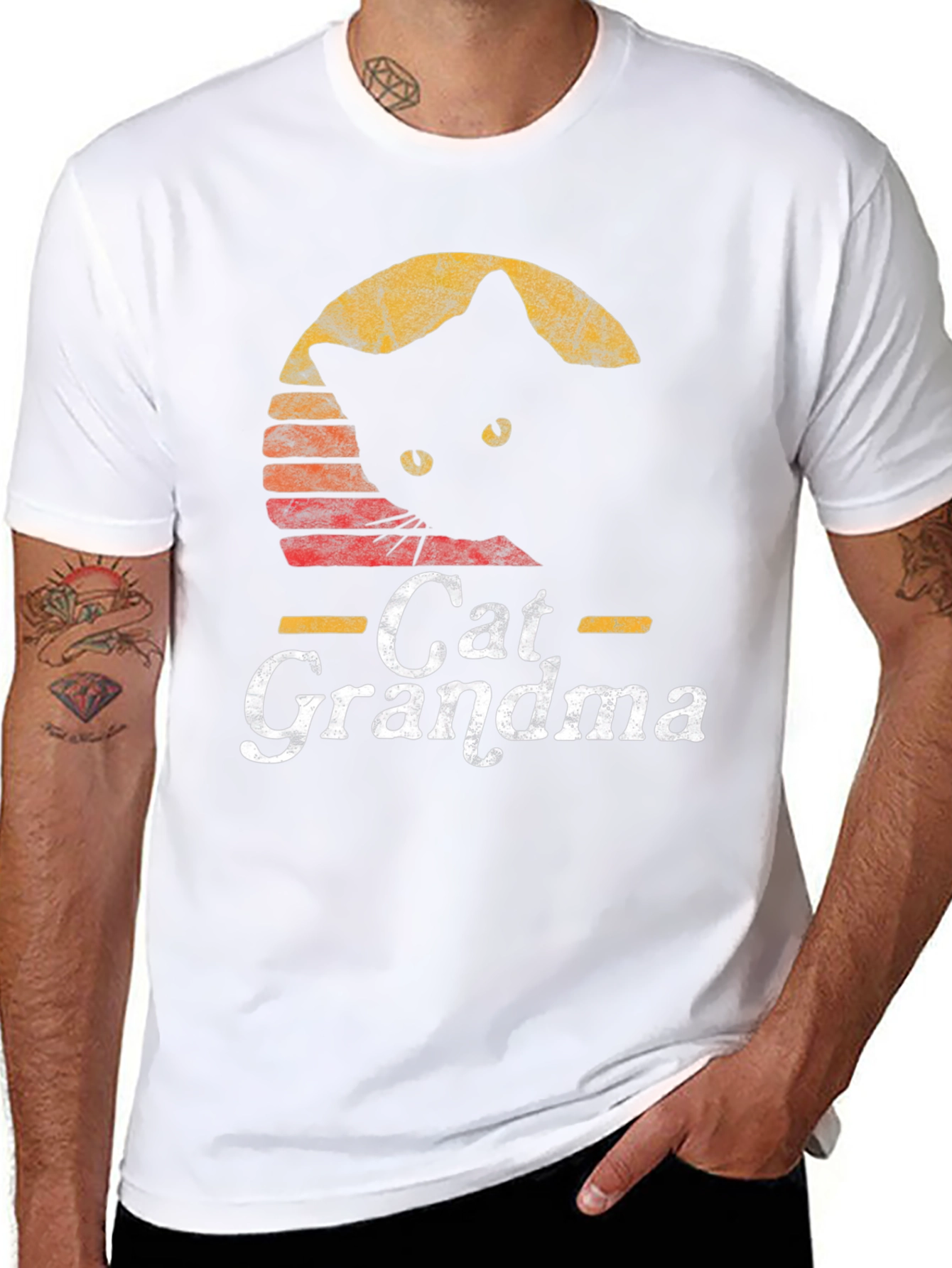 Cat Grandma Retro Style Black T-Shirt