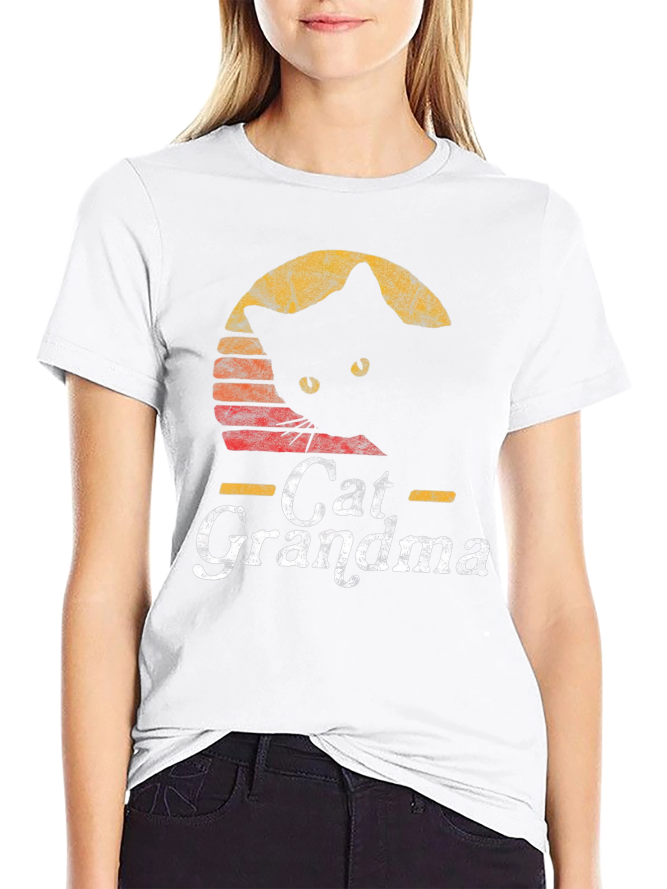 Cat Grandma Retro Style Black T-Shirt