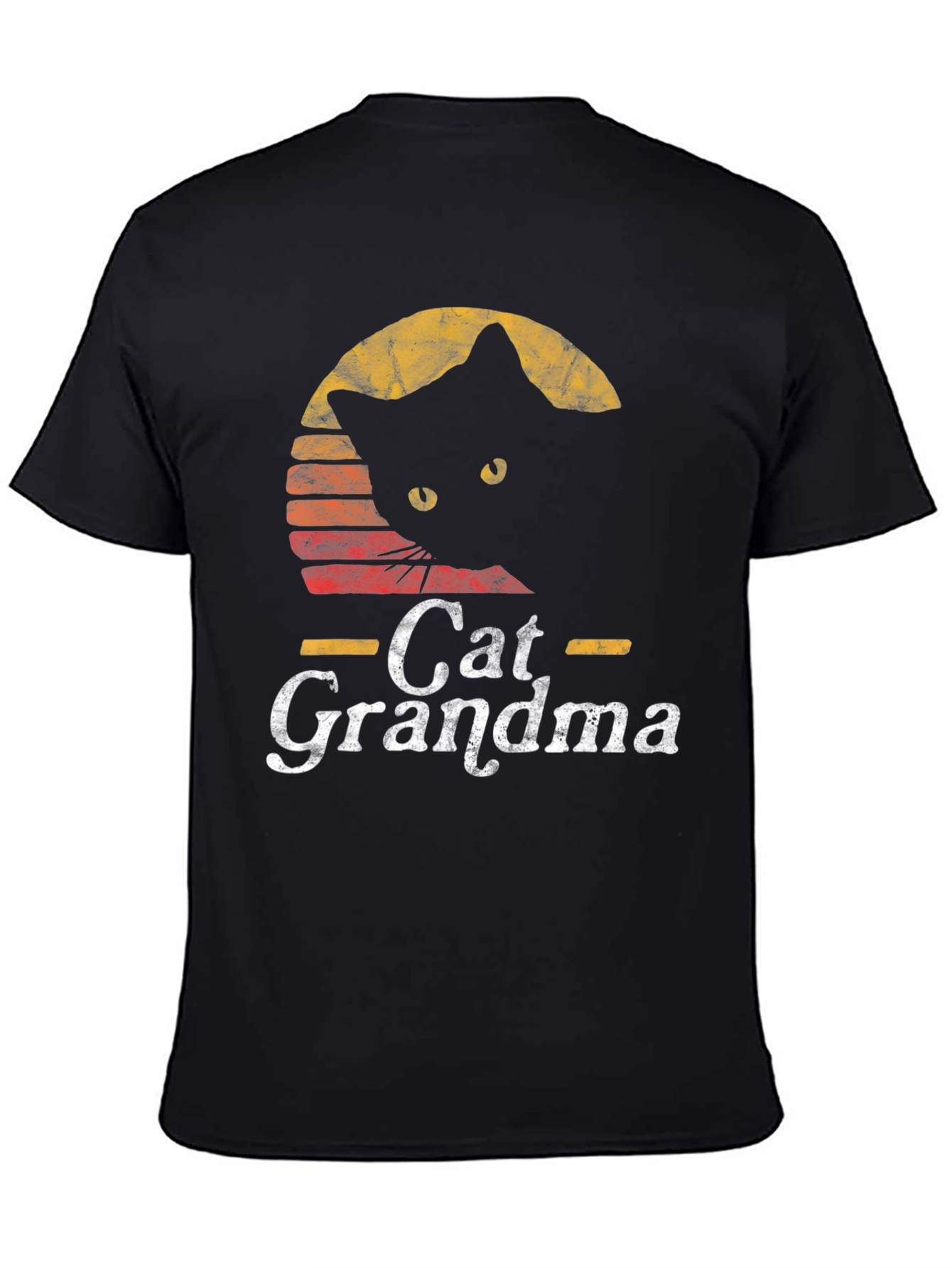 Cat Grandma Retro Style Black T-Shirt