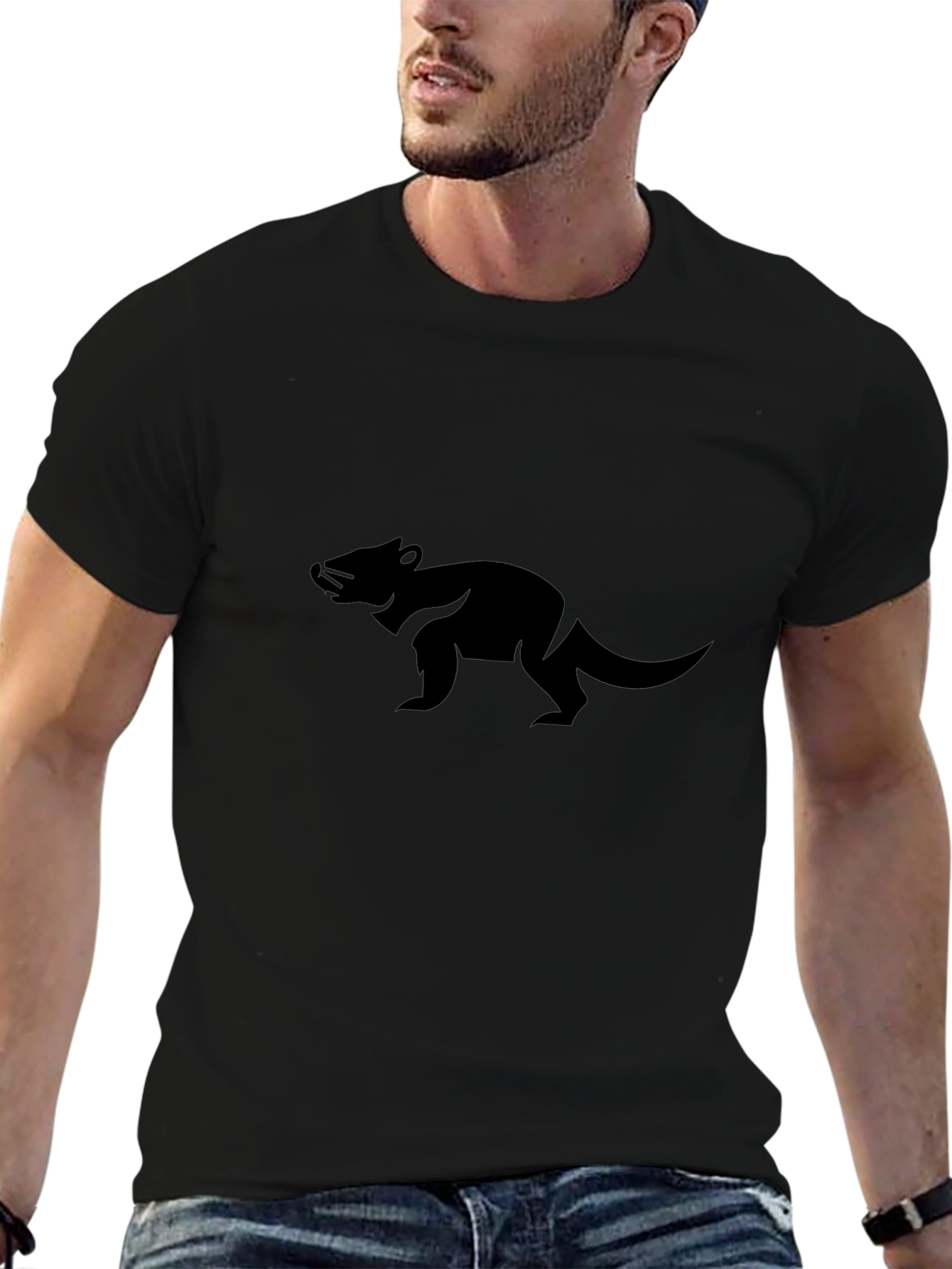 Mens Black T-Shirt with Animal Graphic